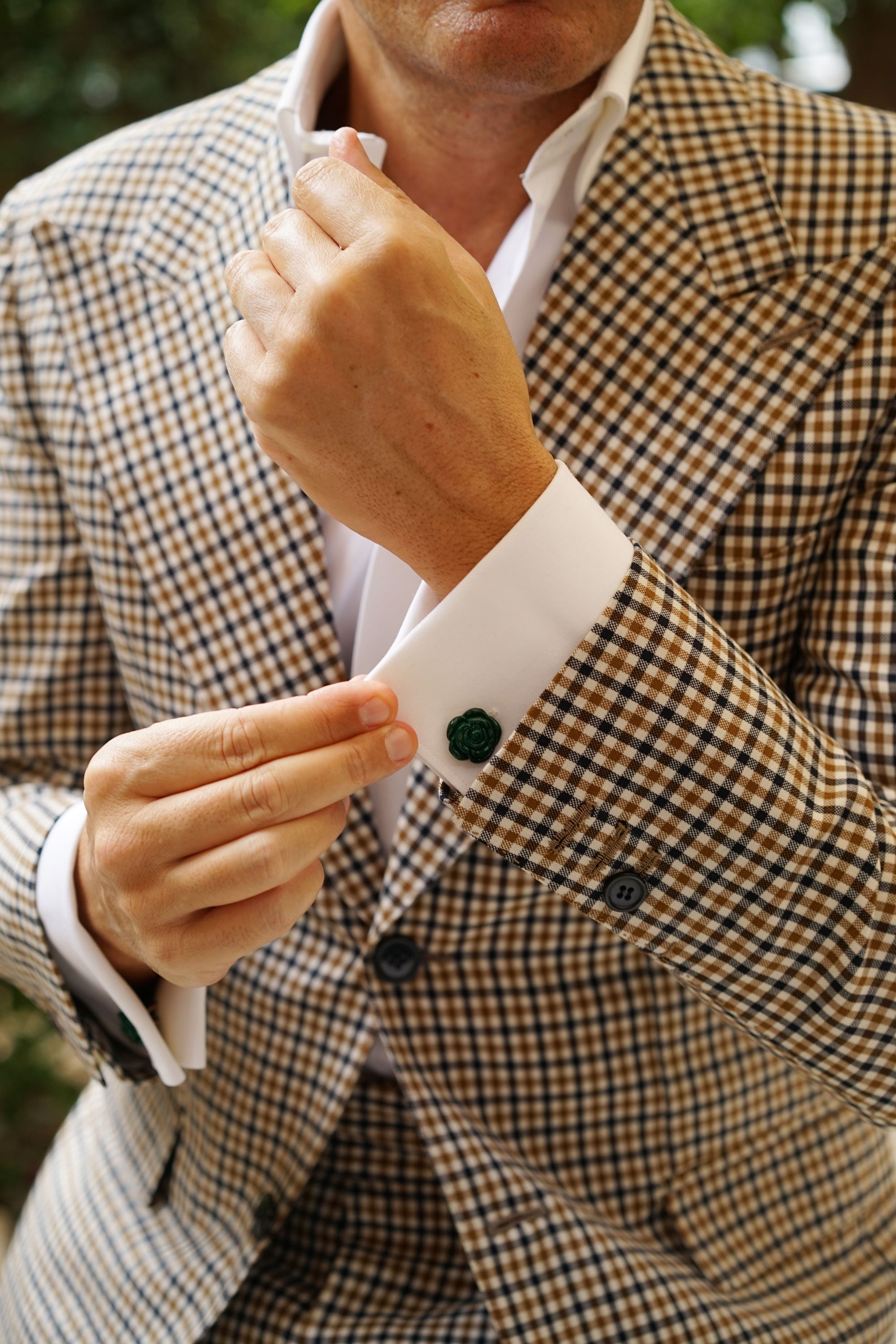 Emerald Green Rose Metal Cufflinks