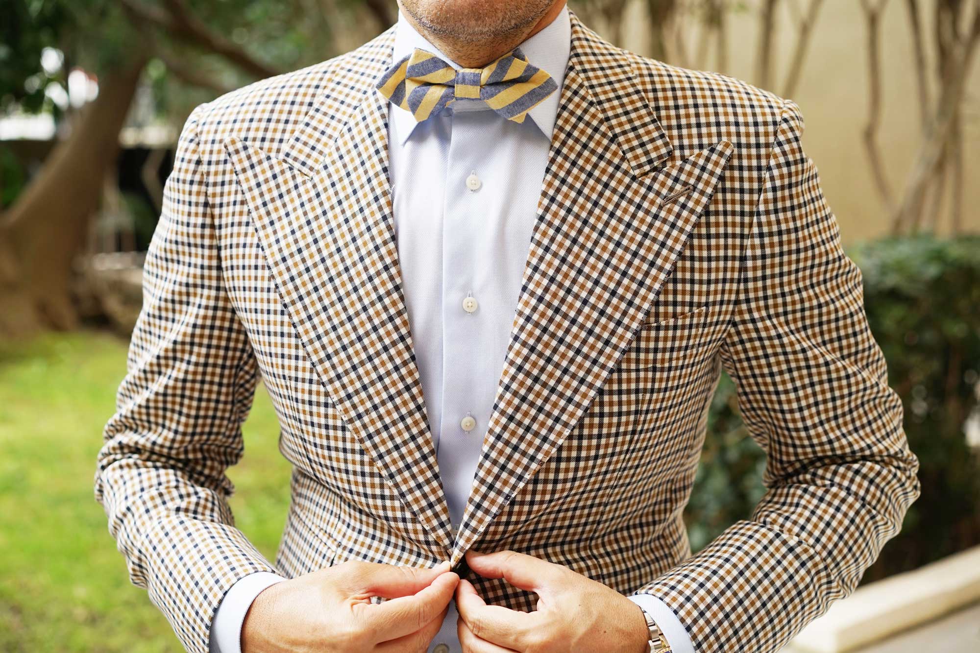 Yellow & Blue Bengal Linen Diamond Bow Tie