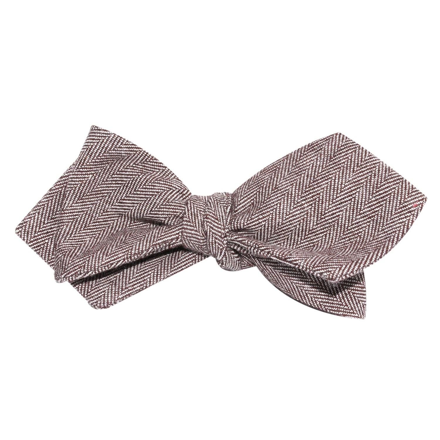 Brown Herringbone Linen Self Tie Diamond Tip Bow Tie