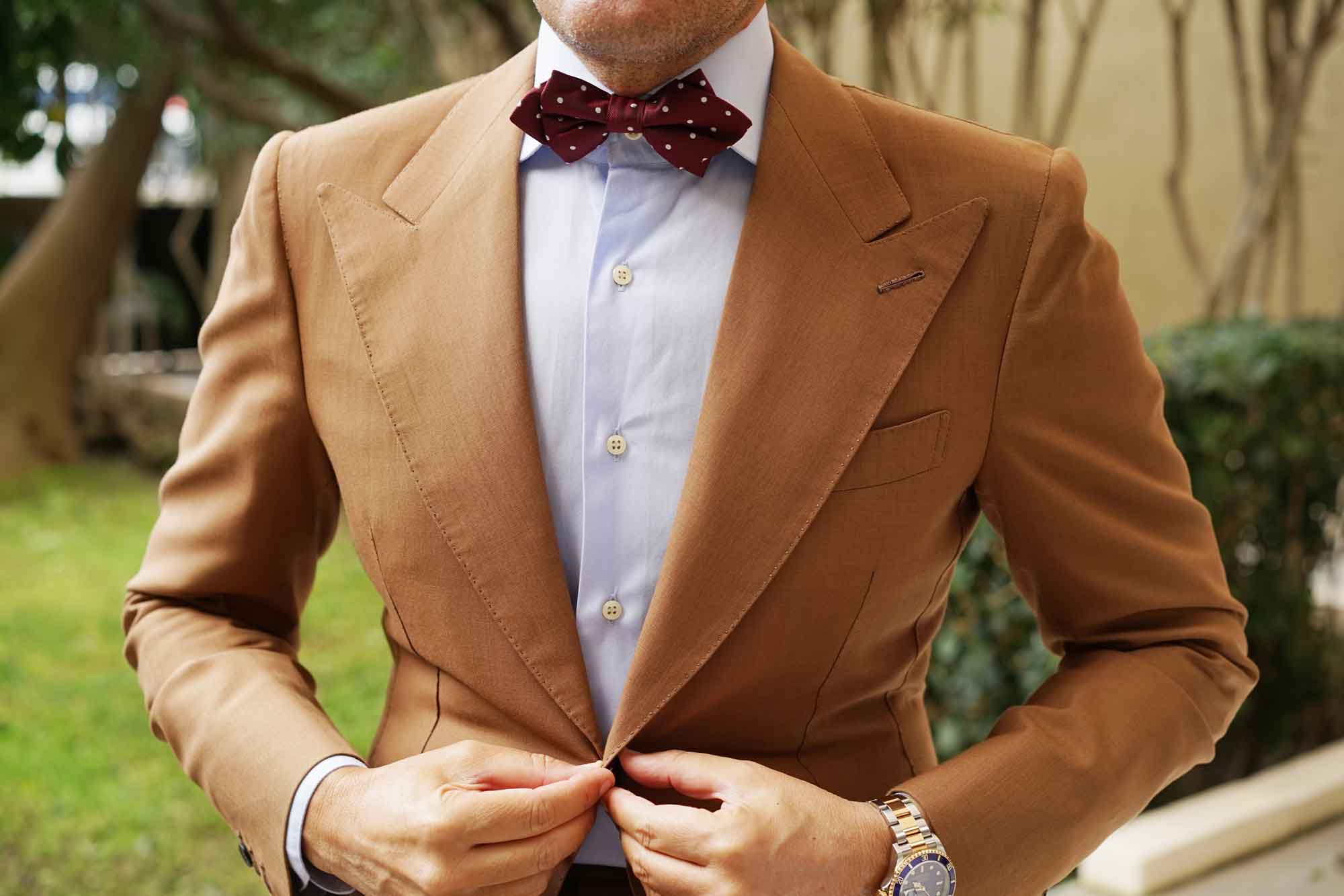 Mahogany Maroon with White Polka Dots Diamond Bow Tie