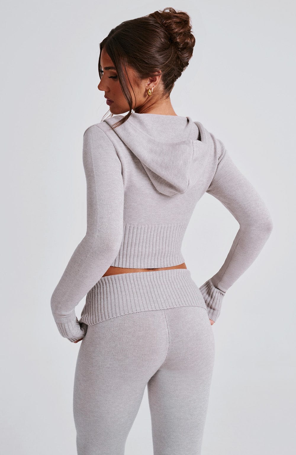 Portia Knit Hoodie - Light Grey Marl