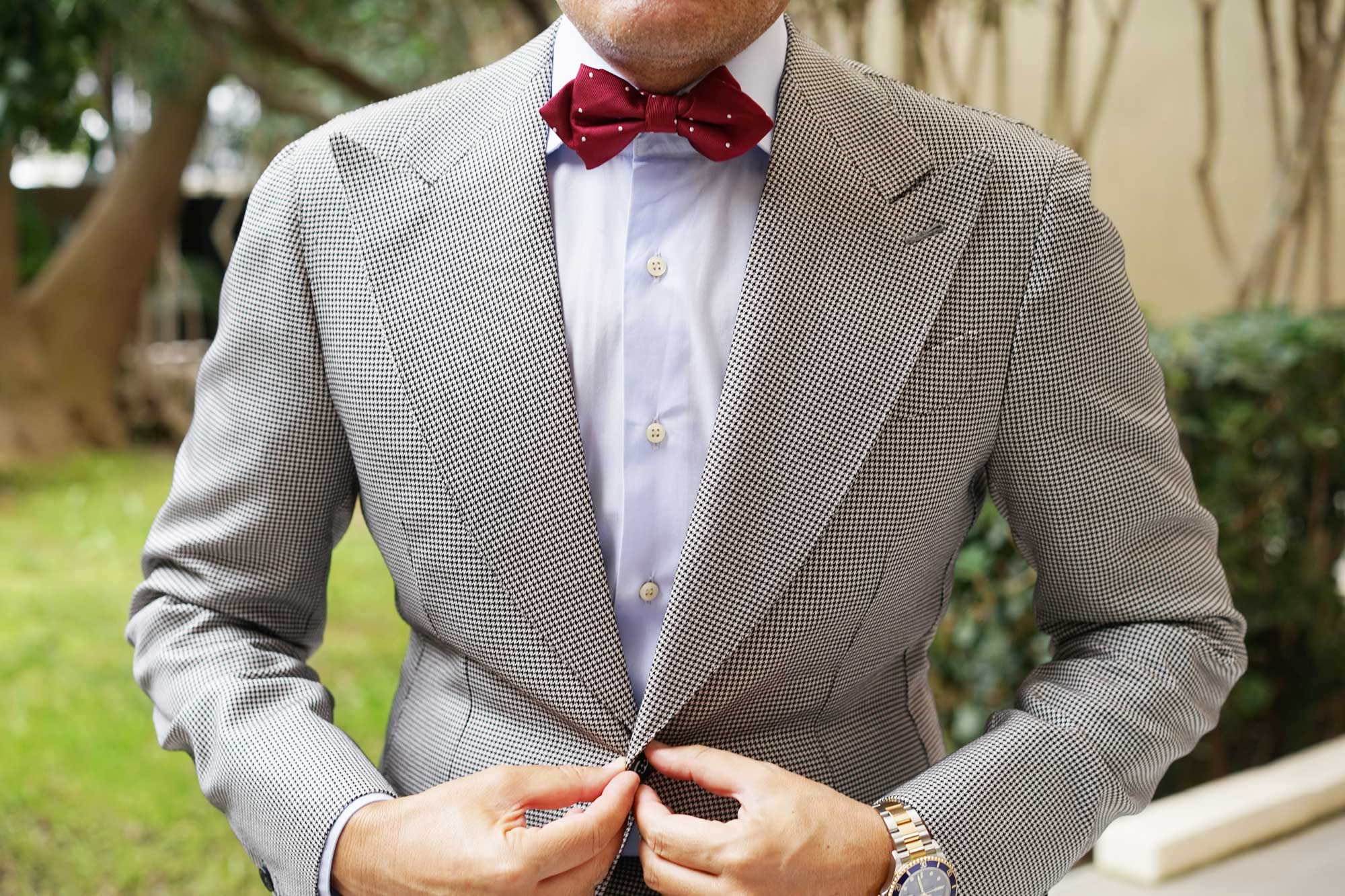 Maroon with White Polka Dots Diamond Bow Tie