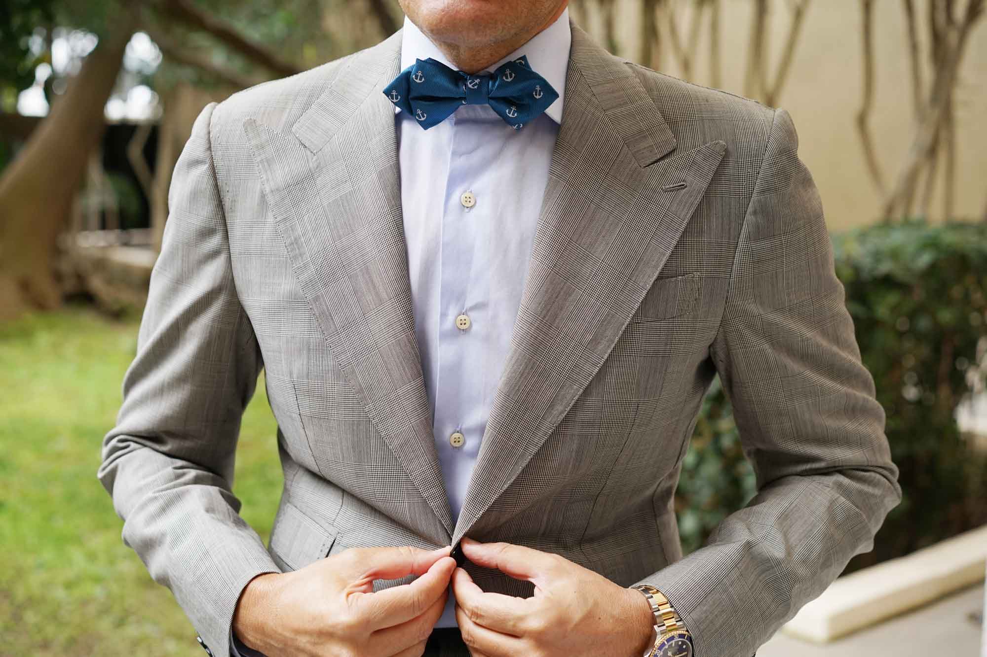 The OTAA Teal Blue Anchor Diamond Bow Tie