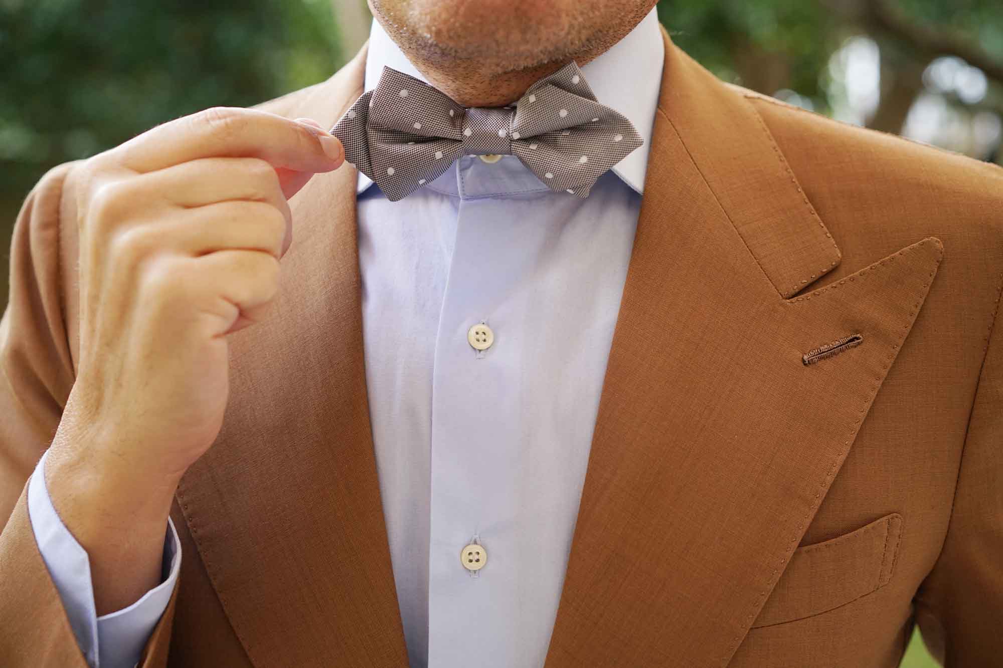 Grey with Milky White Polka Dots Diamond Bow Tie