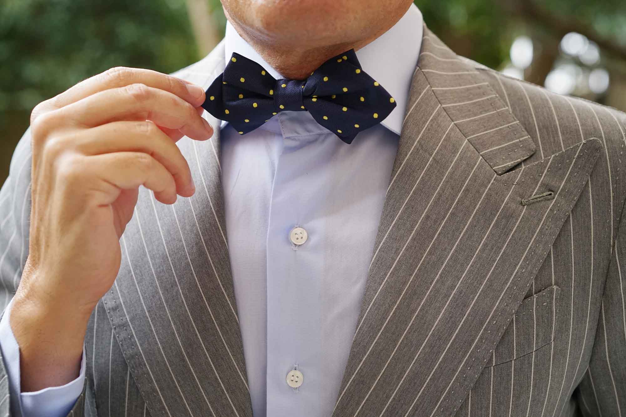 Navy Blue with Yellow Polka Dots Diamond Bow Tie