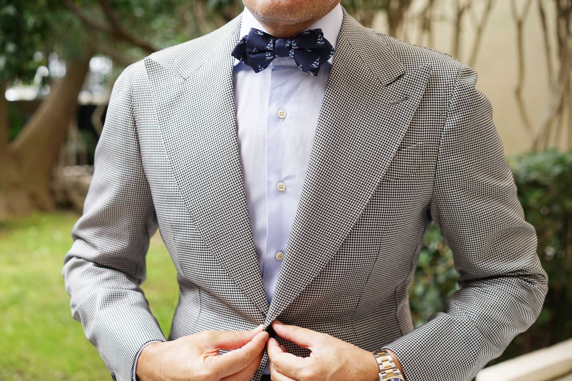 Navy Blue Sailor Boat Diamond Bow Tie