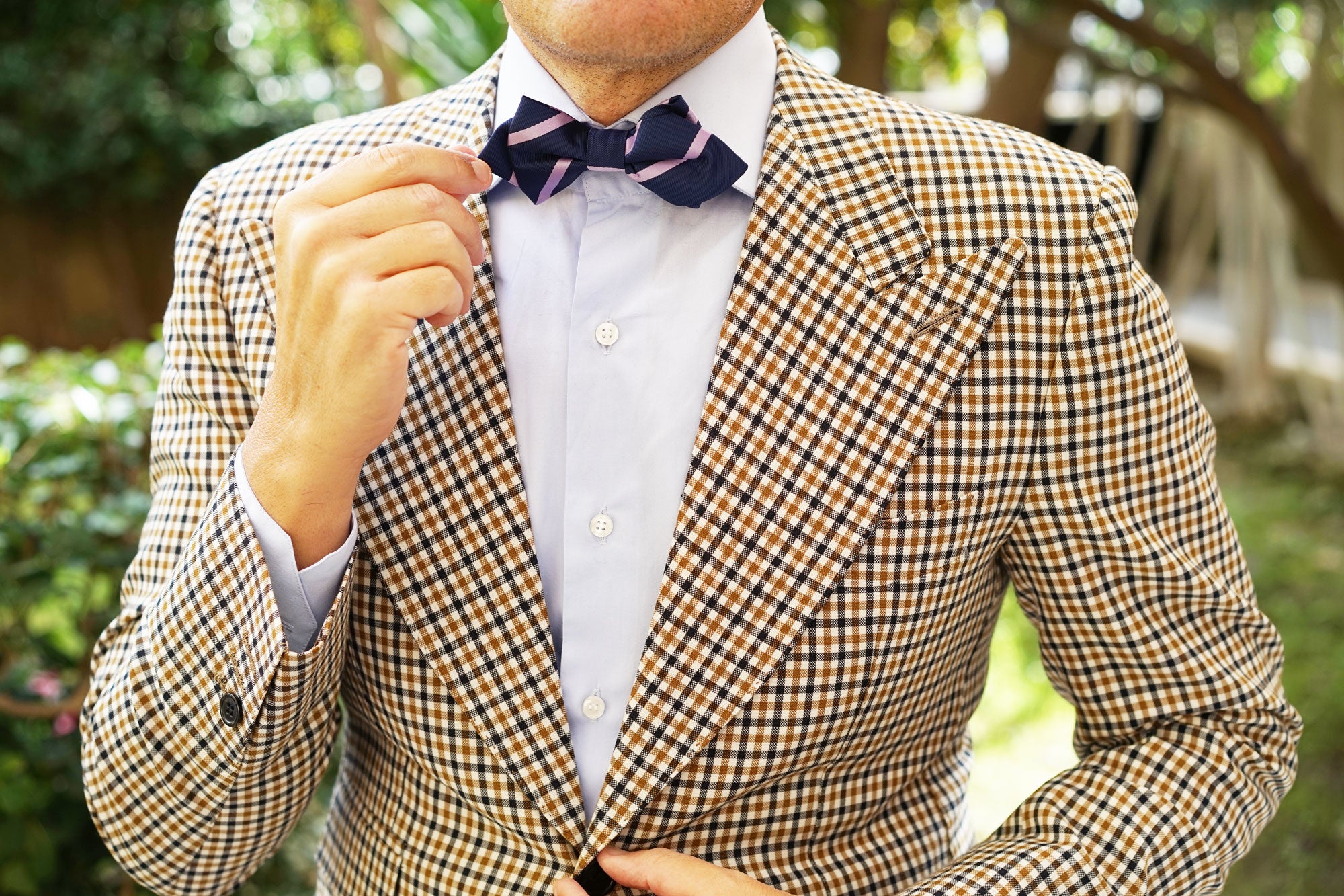 Navy Blue with Purple Stripe Diamond Bow Tie