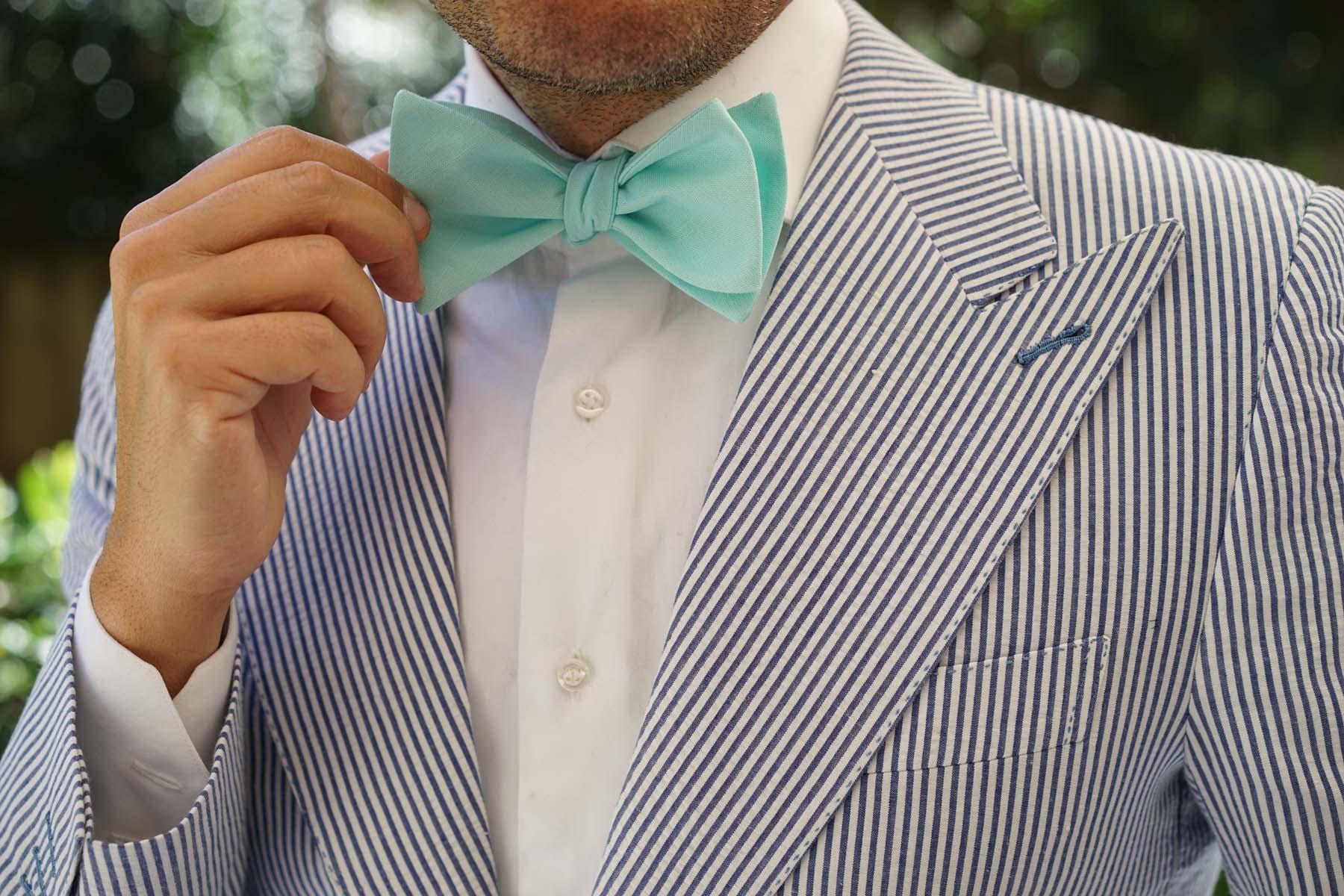 Mint Green Linen Self Tie Bow Tie