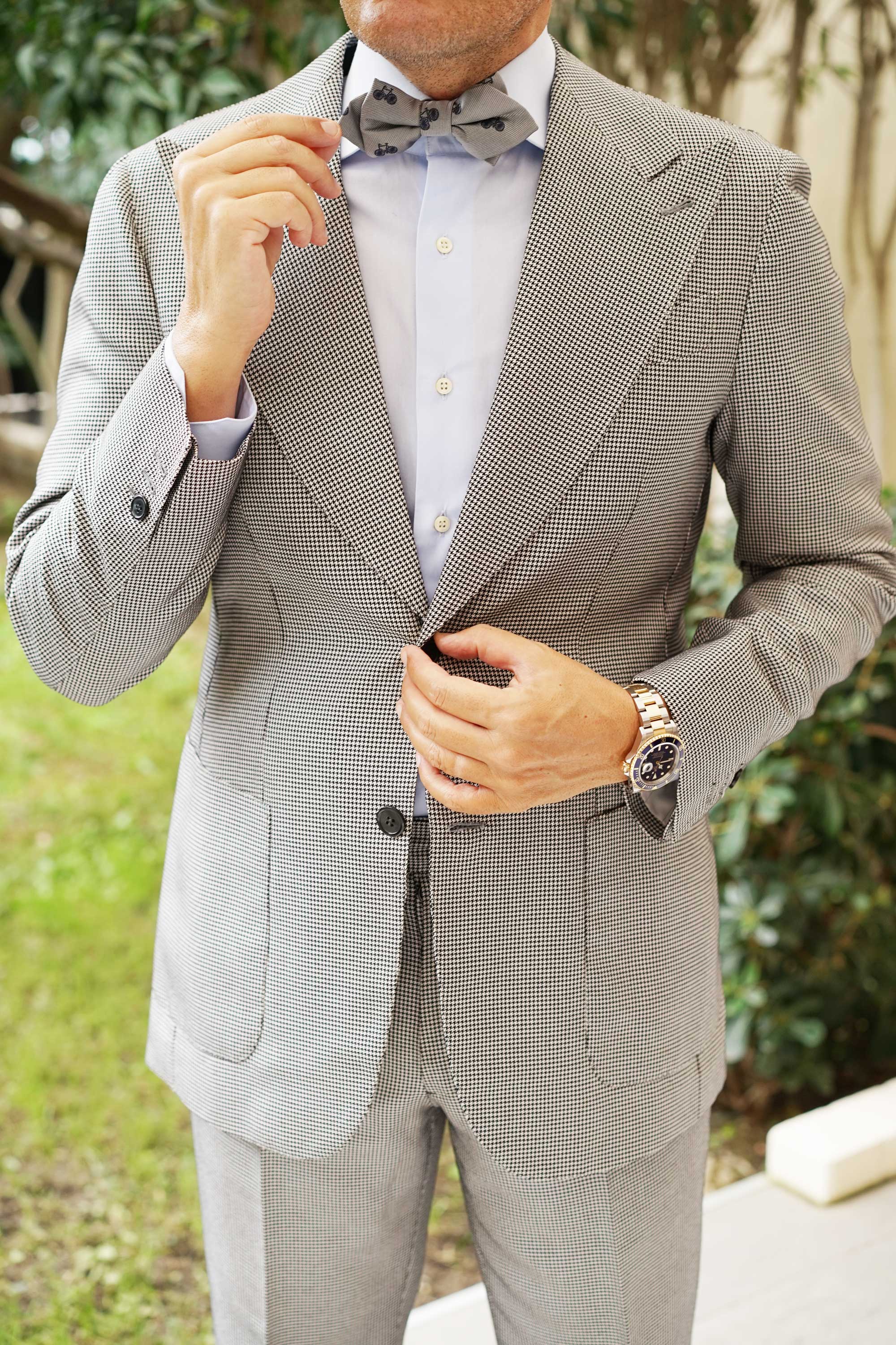 Grey with Navy Blue French Bicycle Diamond Bow Tie