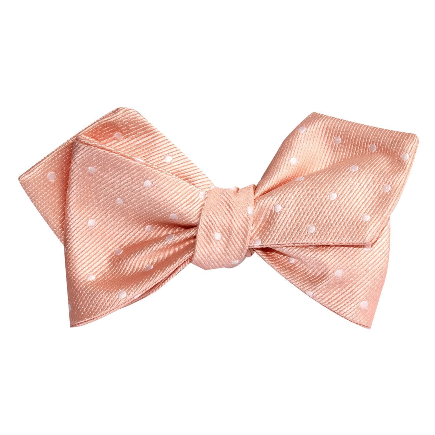 Peach with White Polka Dots Self Tie Diamond Tip Bow Tie