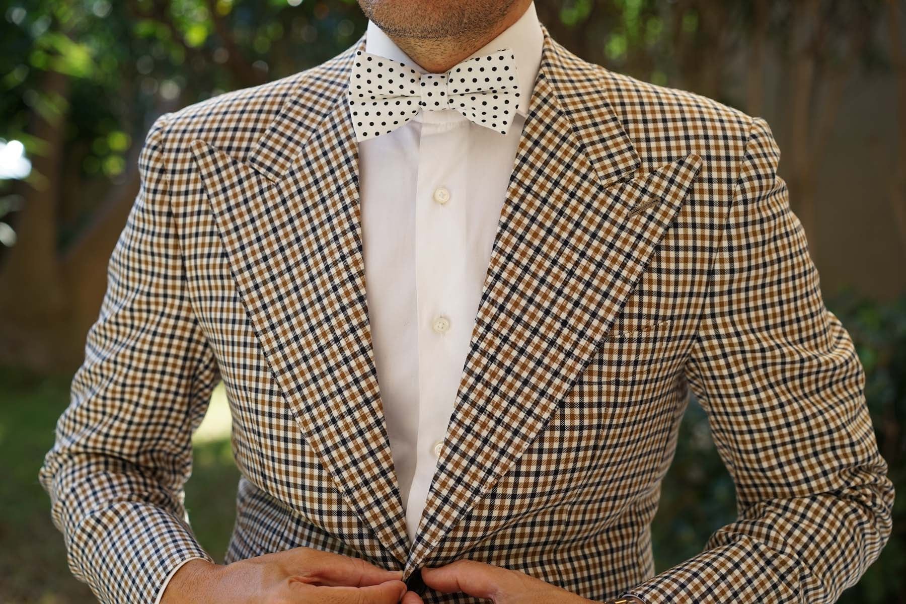 White with Black Polkadot Cotton Bow Tie