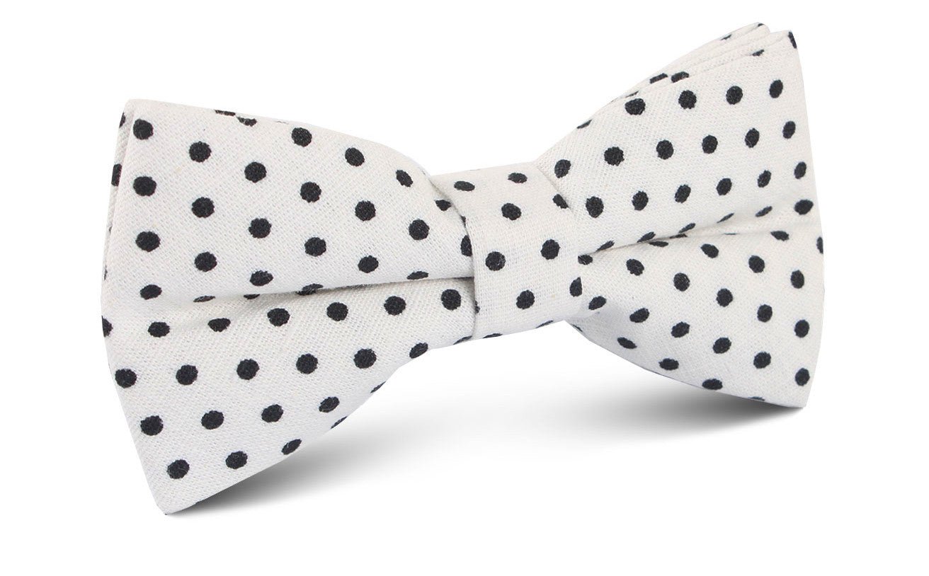 White with Black Polkadot Cotton Bow Tie