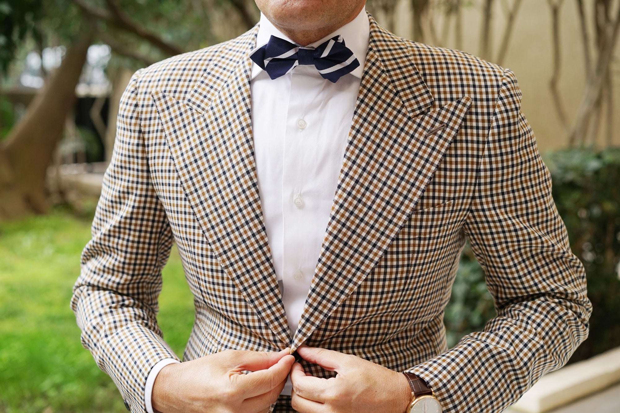 Navy Blue Pencil Stripe Diamond Bow Tie