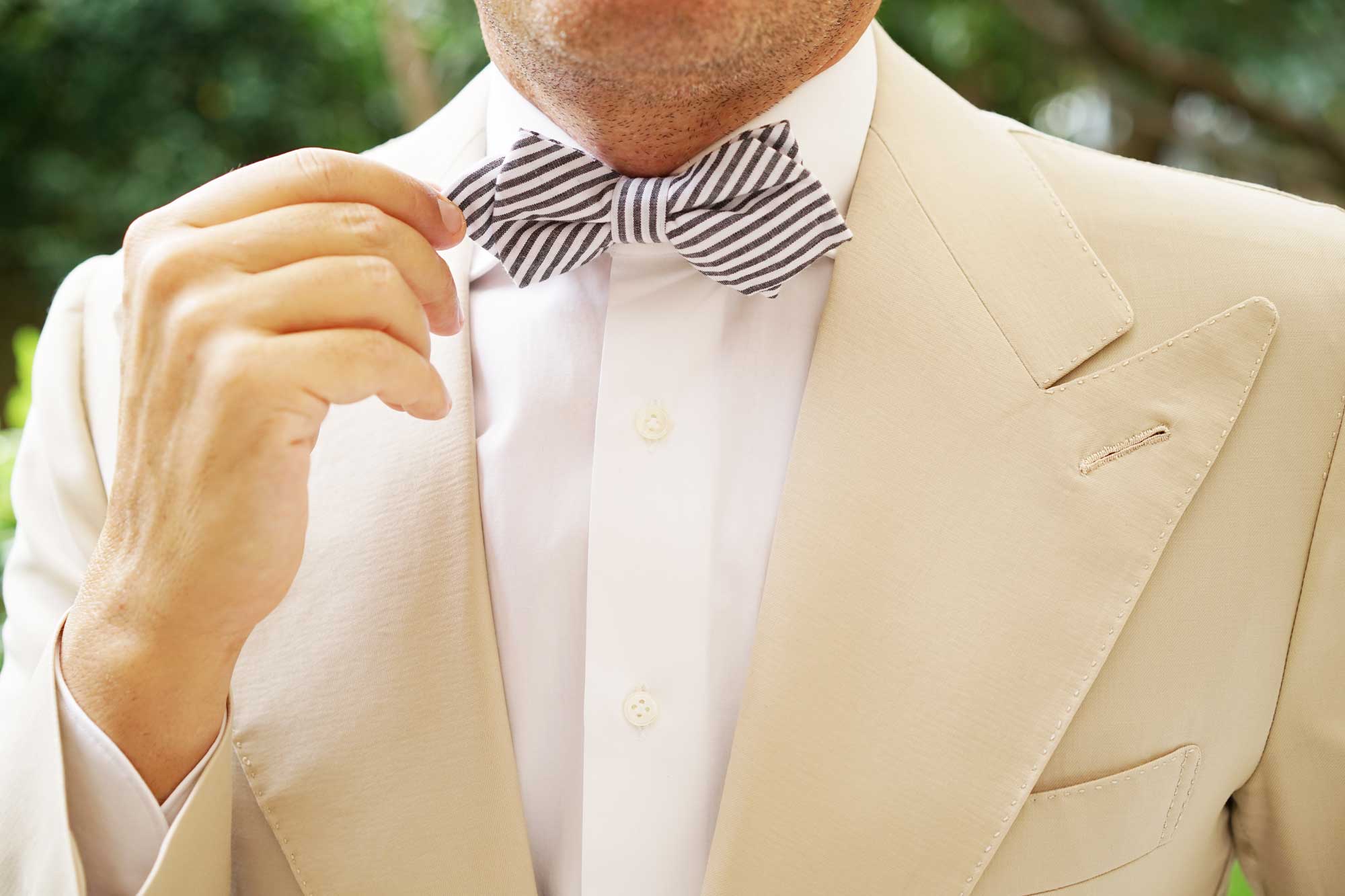 Black and White Chalk Stripe Cotton Diamond Bow Tie