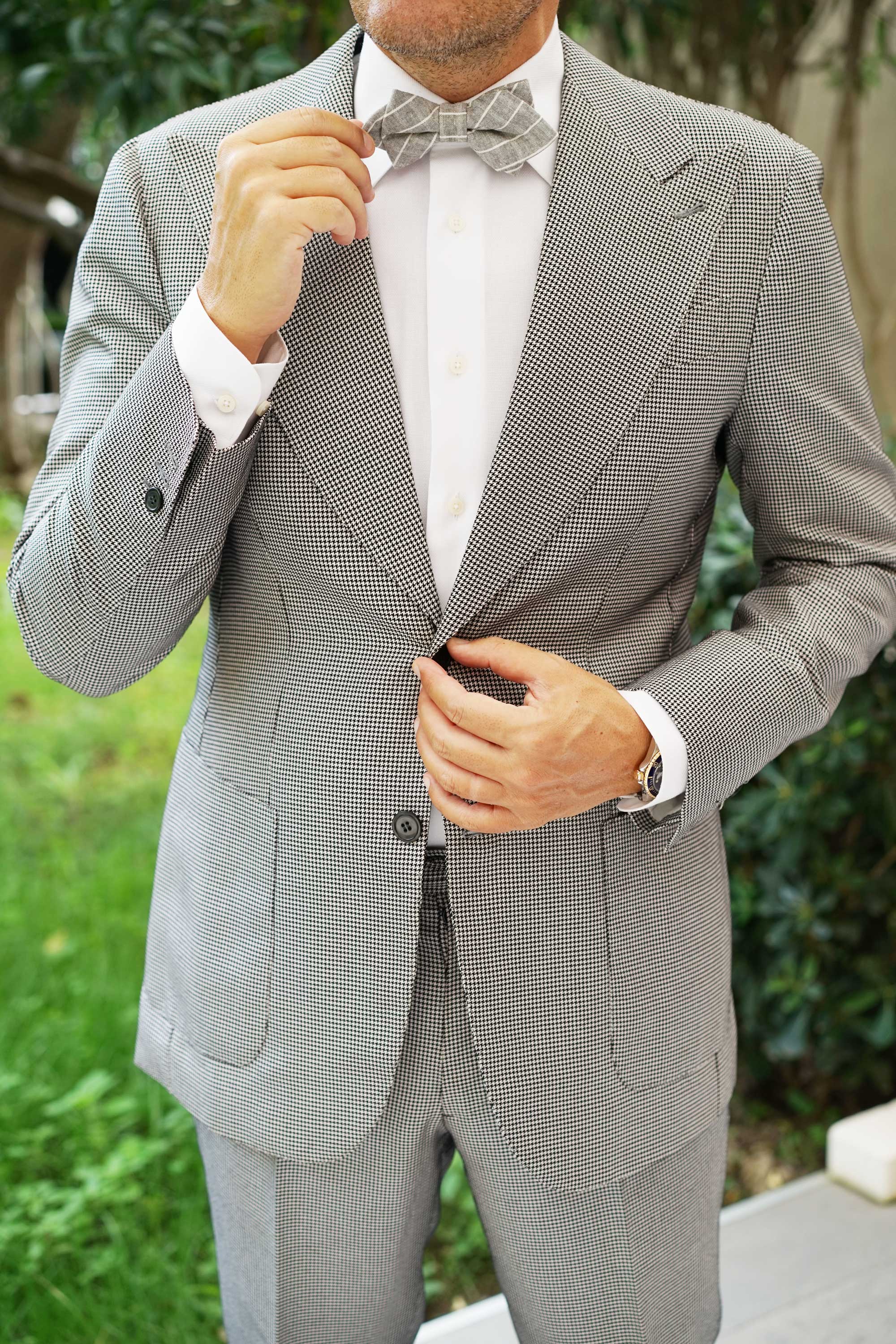 Grey Edinburgh Pinstripe Diamond Bow Tie