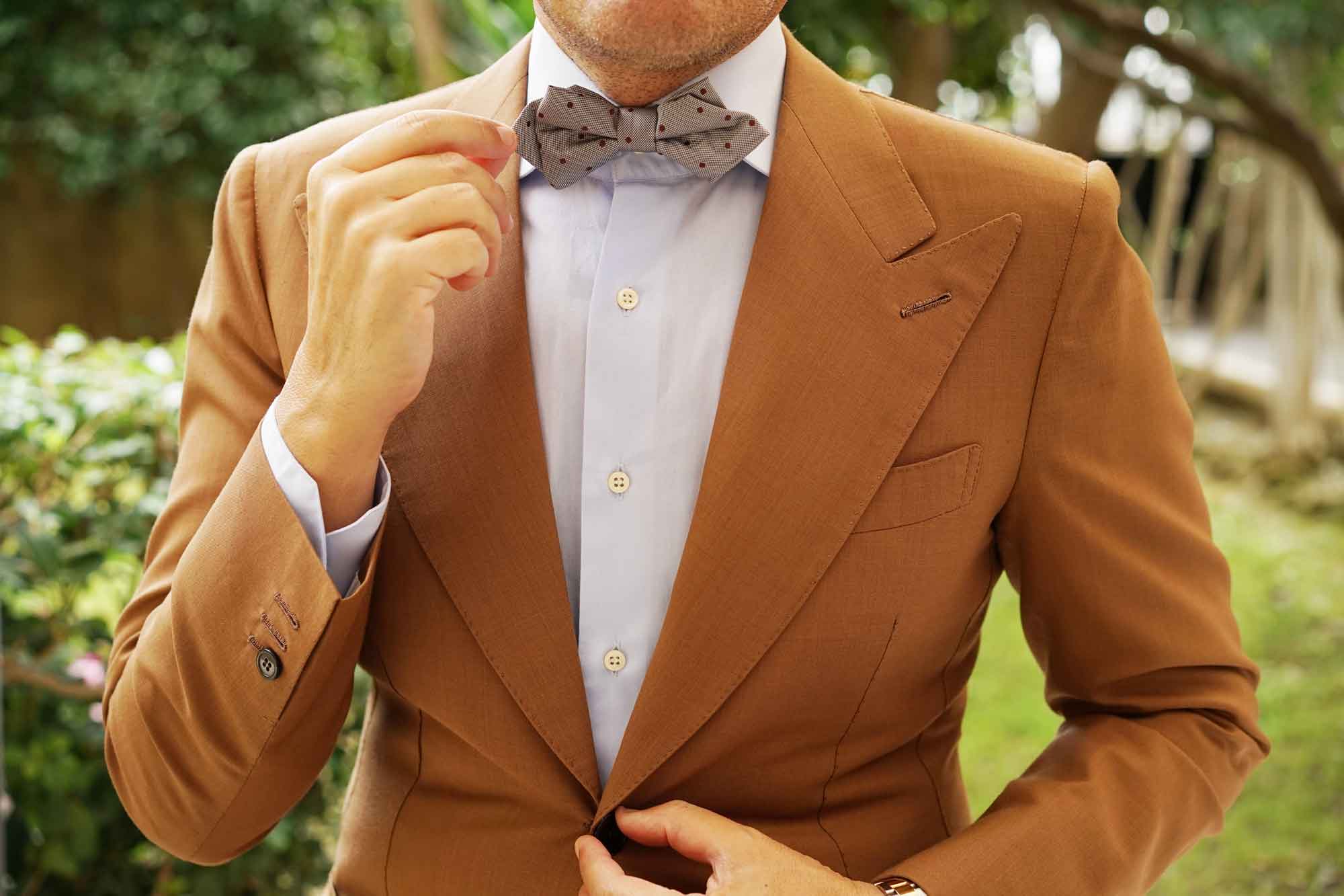 Grey with Brown Polka Dots Diamond Bow Tie