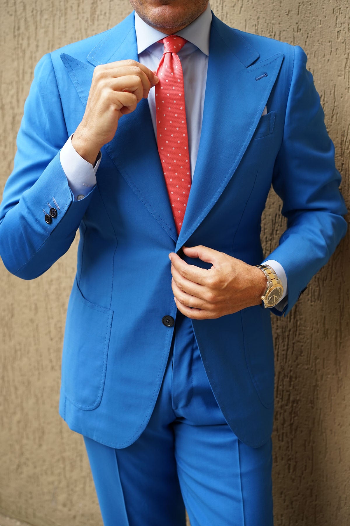 Coral Pink with White Polka Dots Skinny Tie