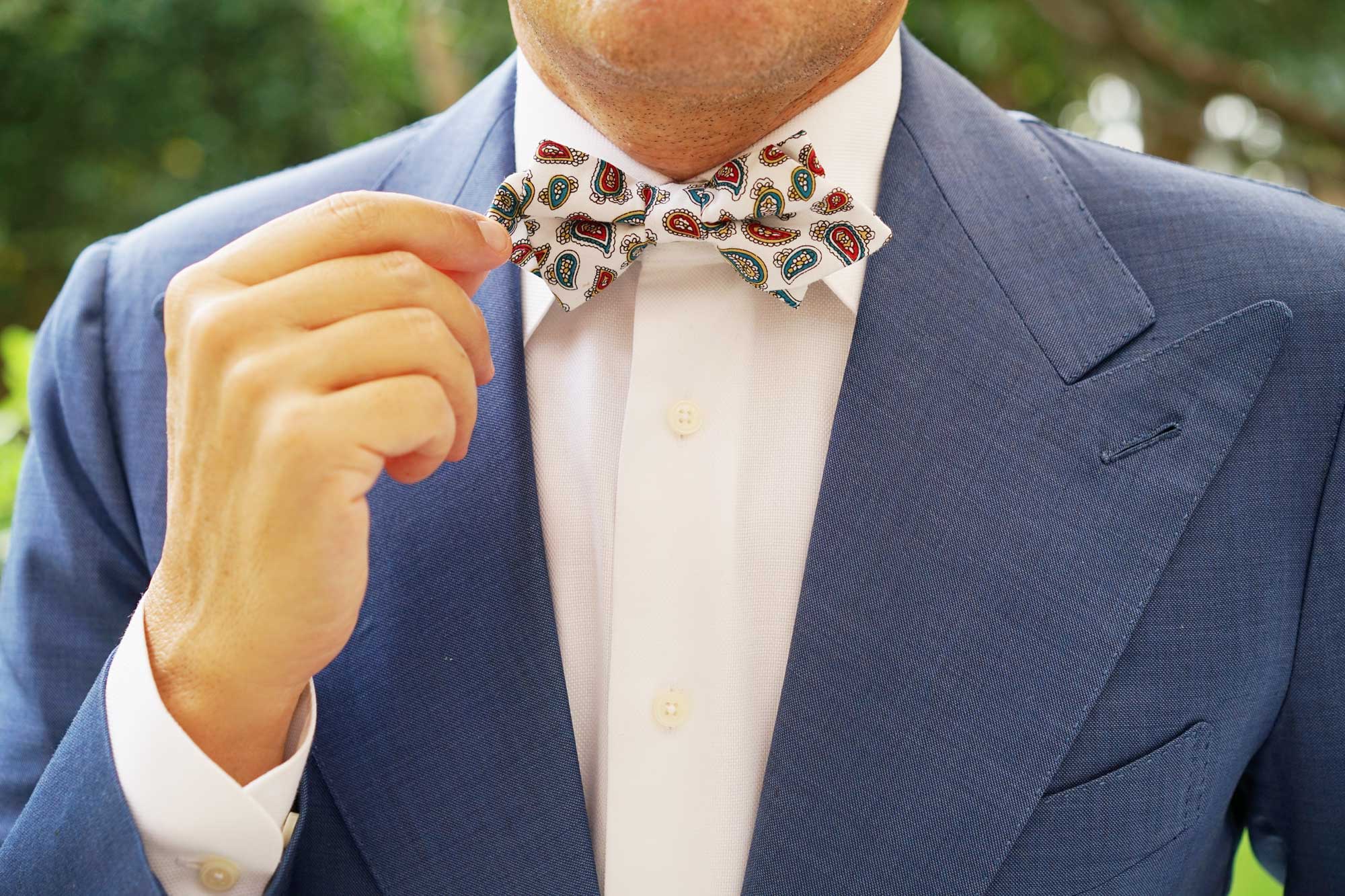 Ponte Vecchio White Paisley Diamond Bow Tie