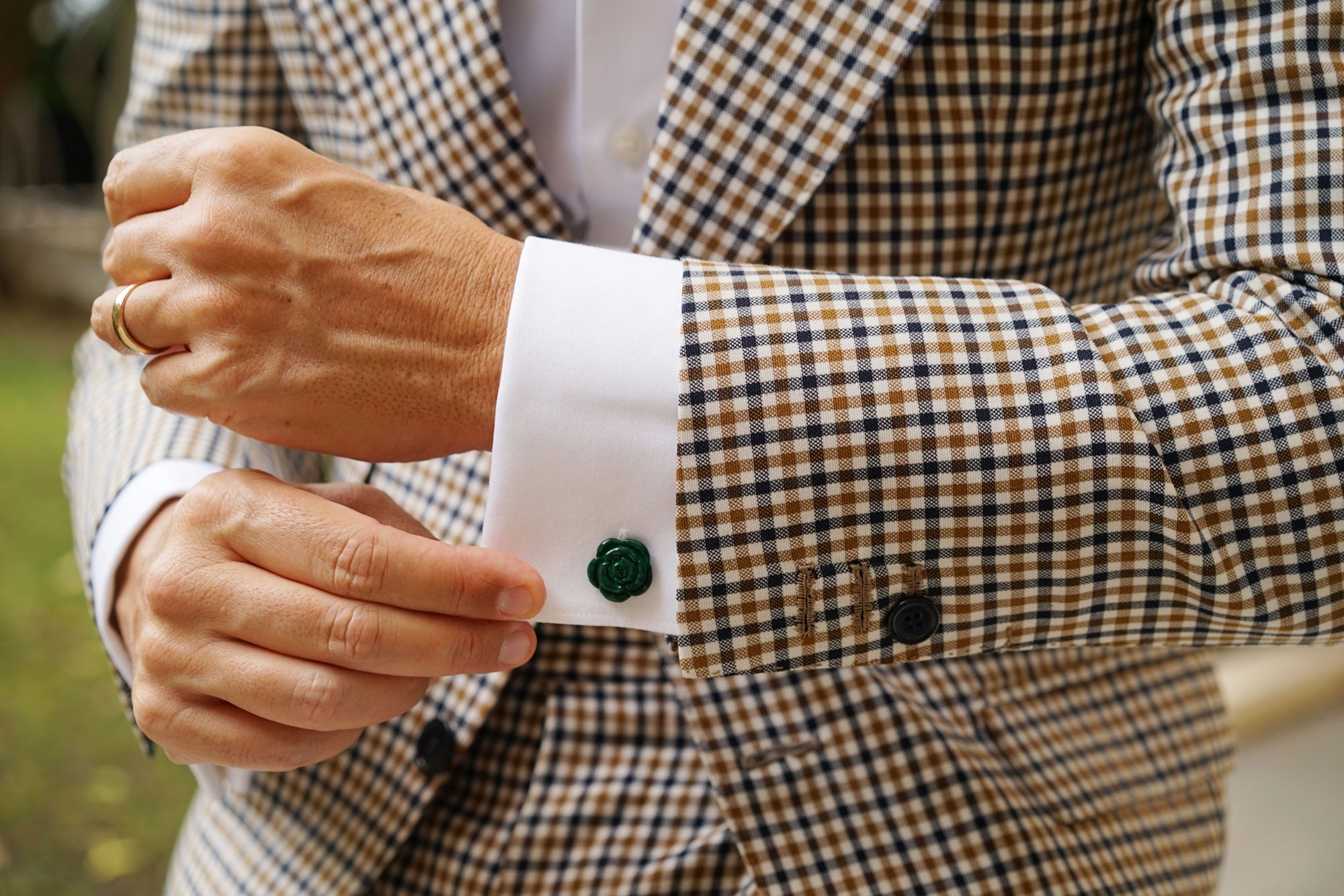 Emerald Green Rose Metal Cufflinks