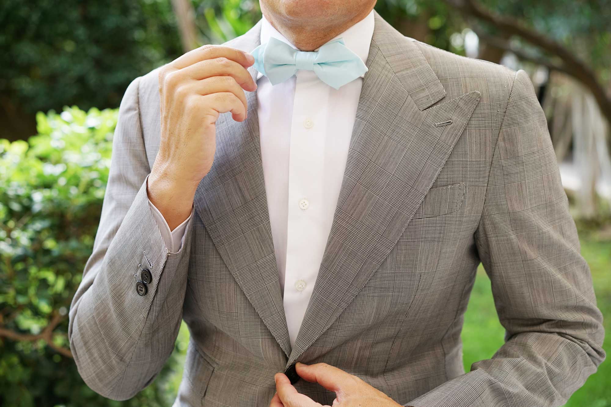 Mint Blue Cotton Diamond Bow Tie