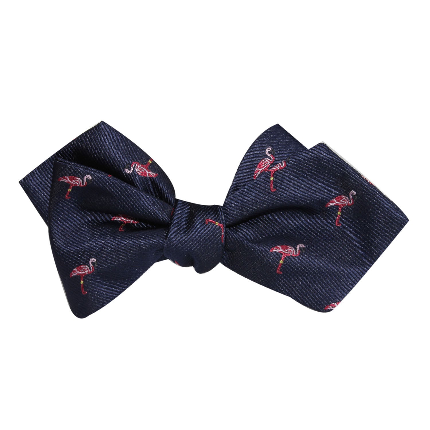 The Navy Blue Pink Flamingo Self Tie Diamond Tip Bow Tie