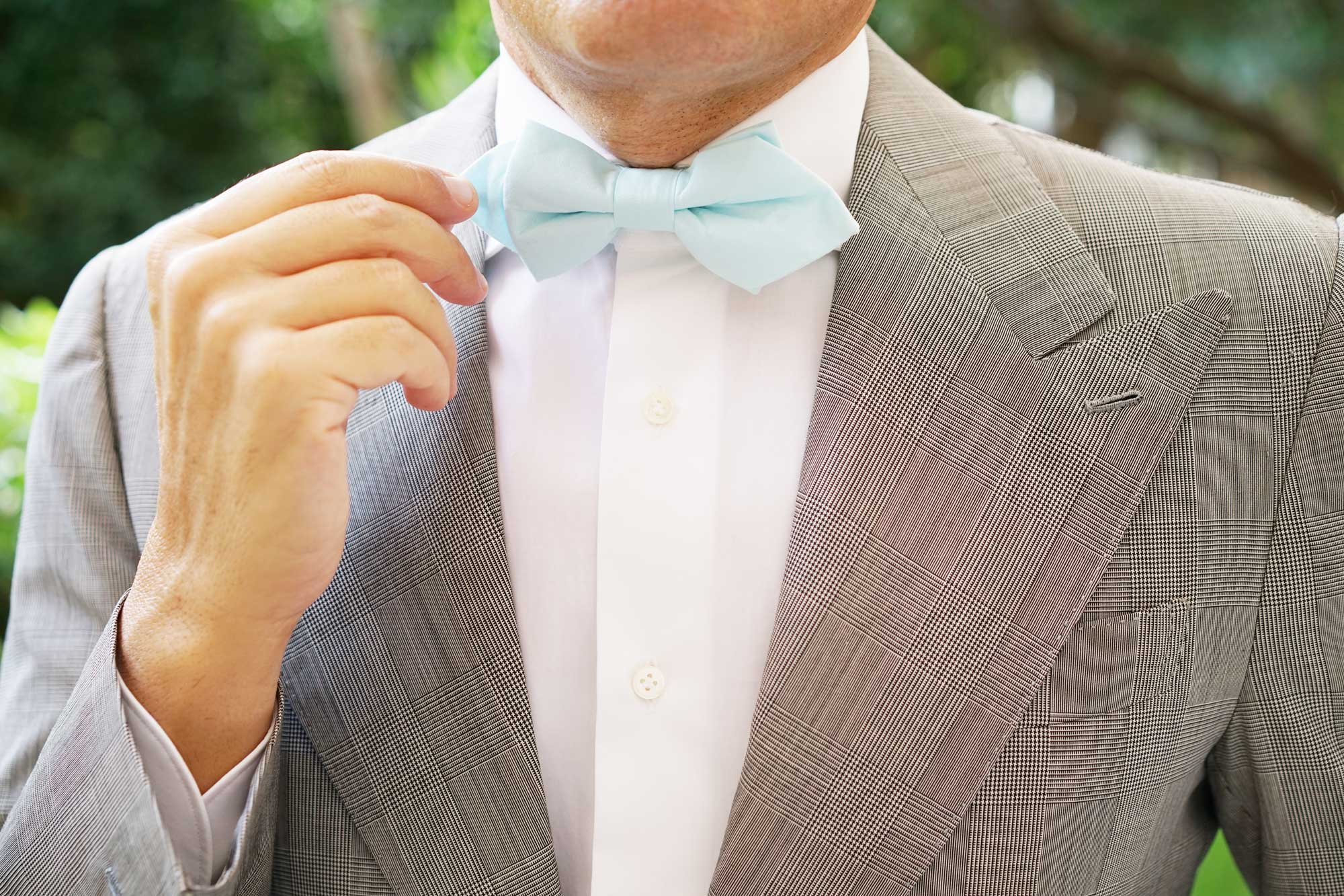 Mint Blue Cotton Diamond Bow Tie