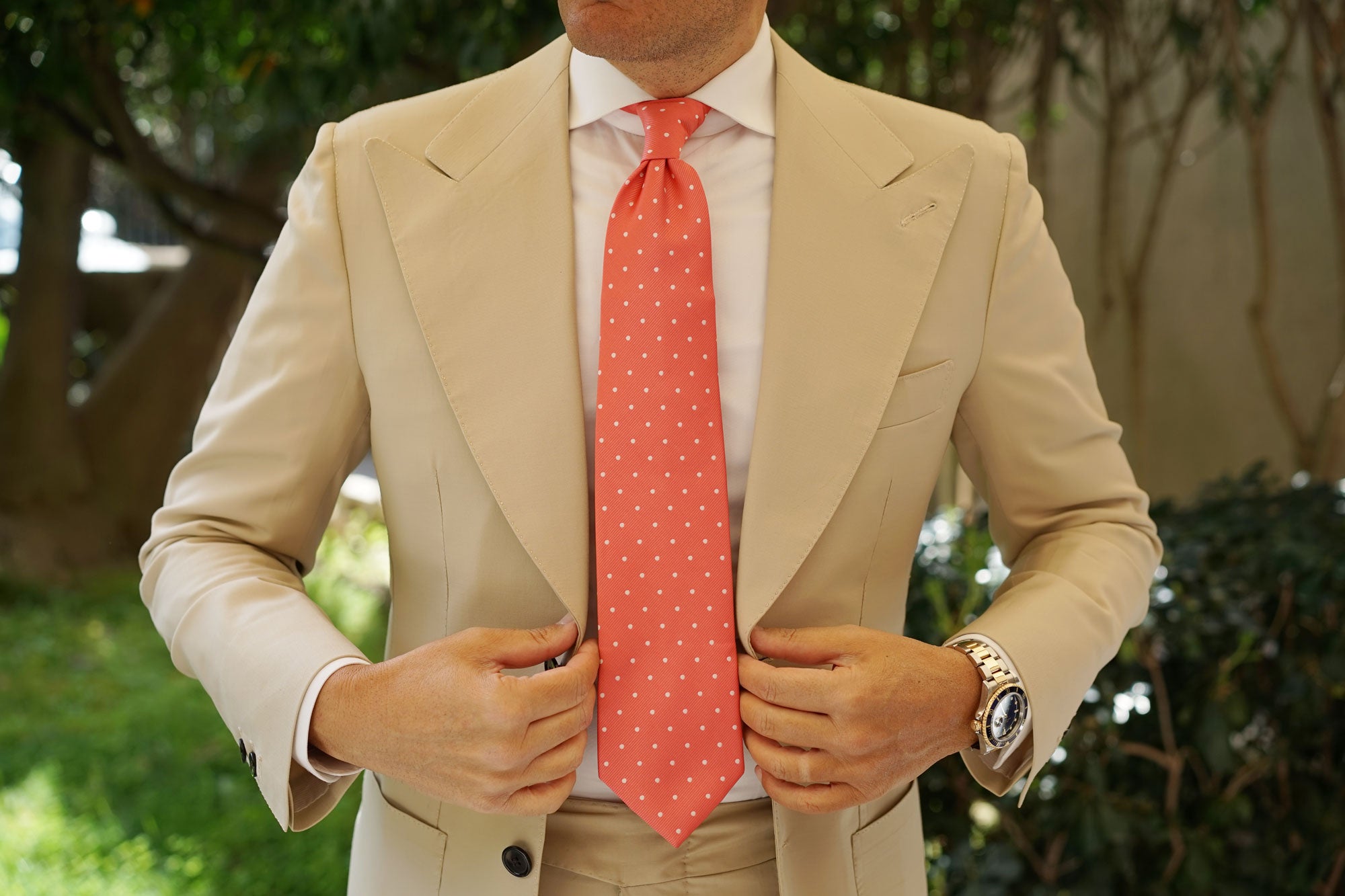 Coral Pink with White Polka Dots Necktie