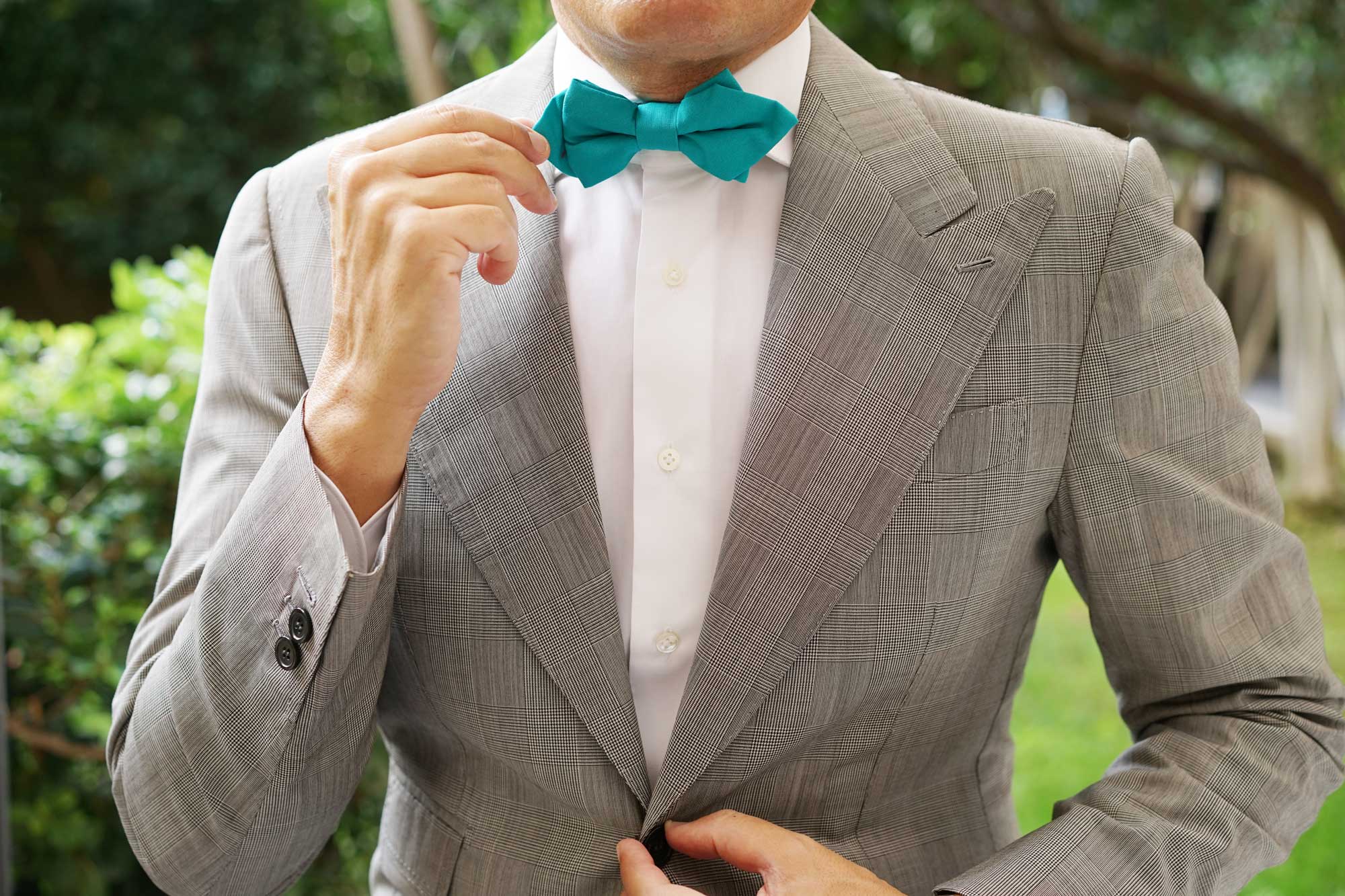 Green Teal Cotton Diamond Bow Tie