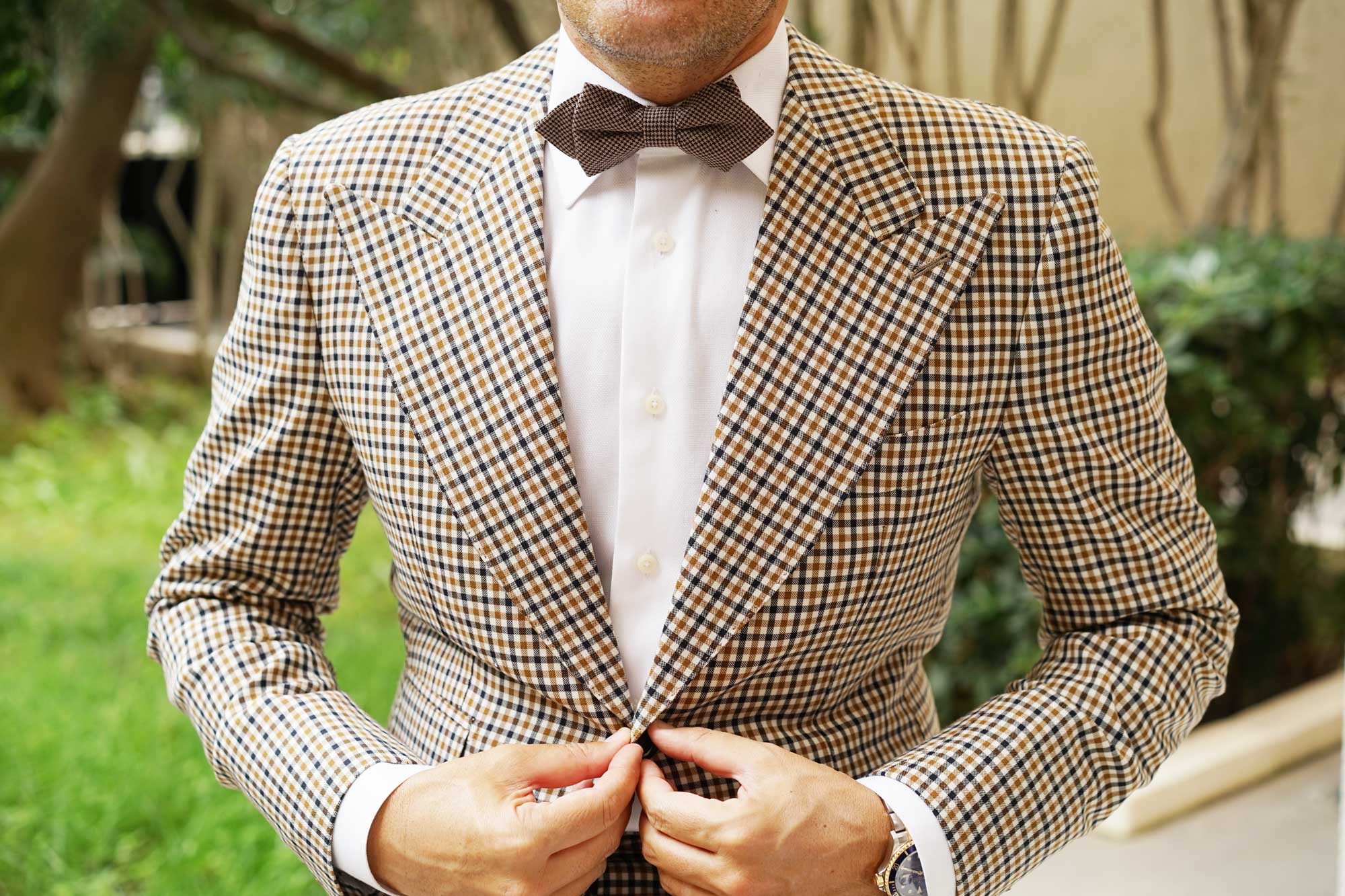 Madrid Brown Houndstooth Diamond Bow Tie