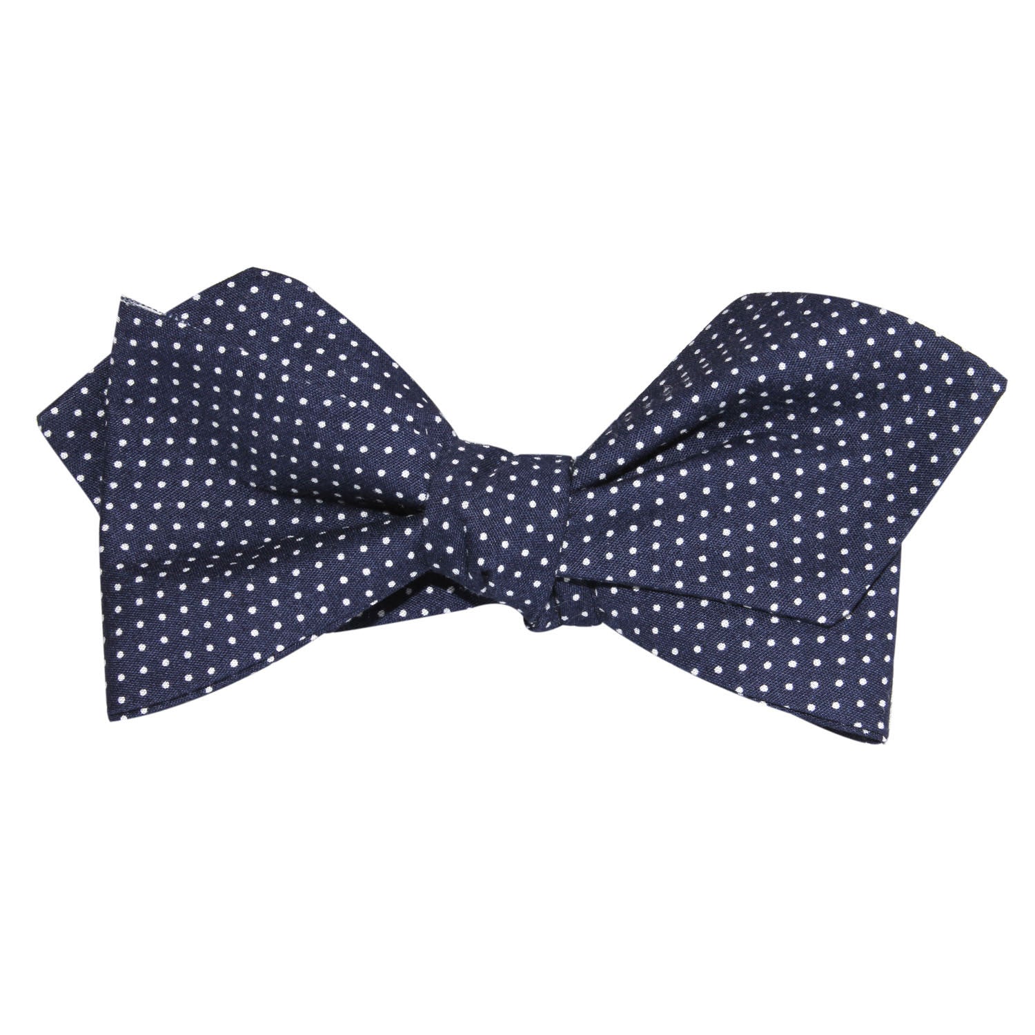 Navy Blue Cotton with White Mini Polka Dots Self Tie Diamond Tip Bow Tie