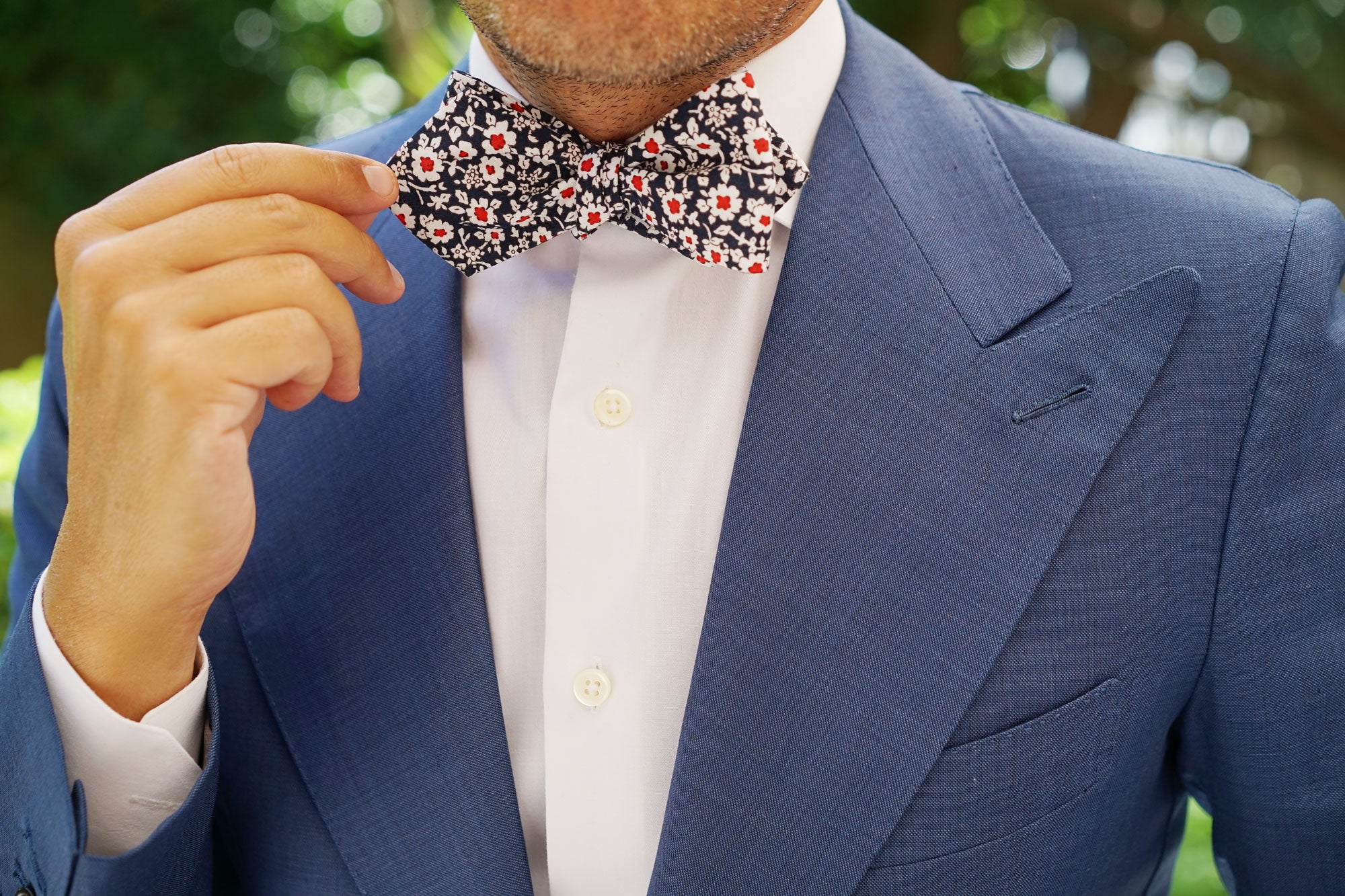 New York Navy Floral Diamond Self Bow Tie