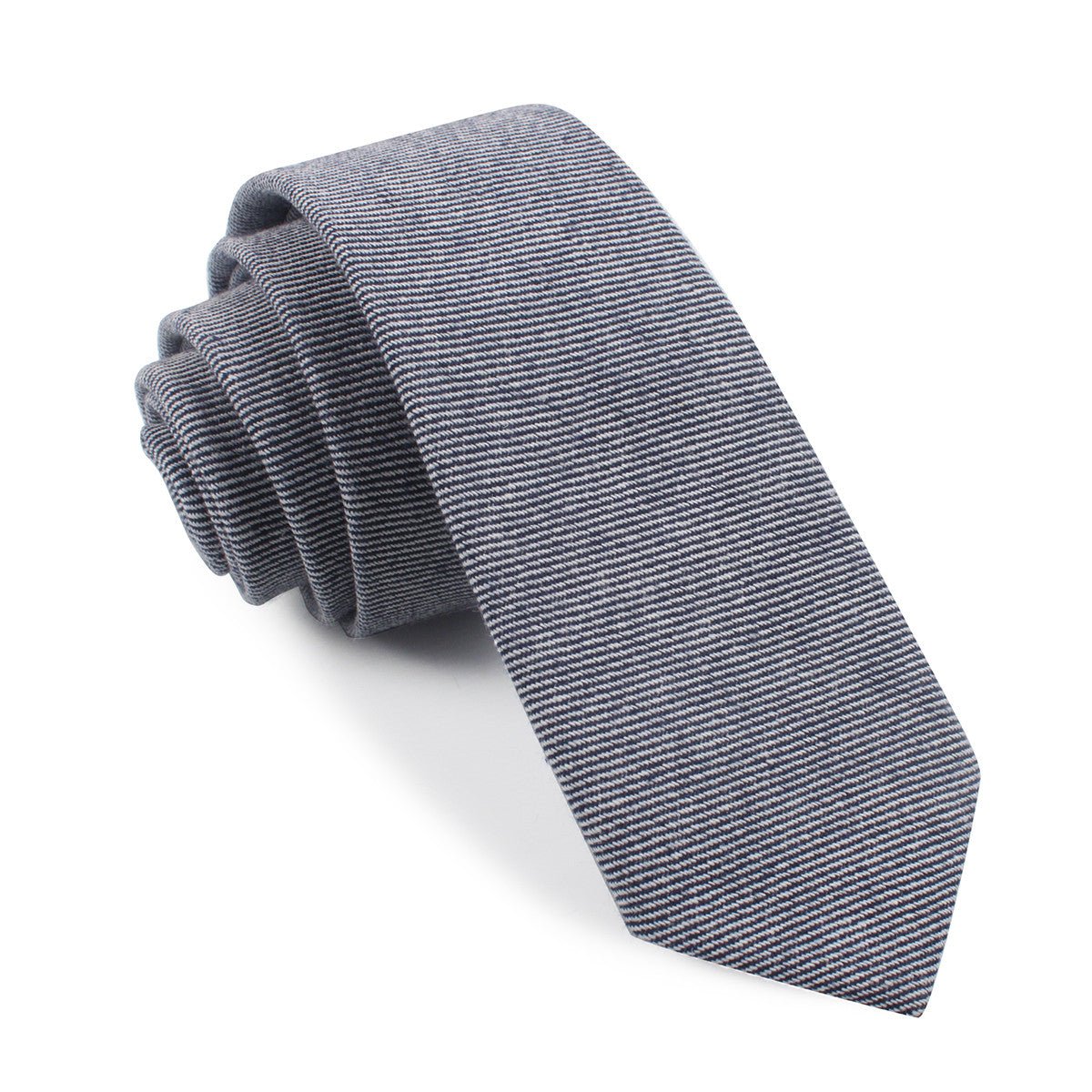 Navy Blue & White Twill Stripe Linen Skinny Tie