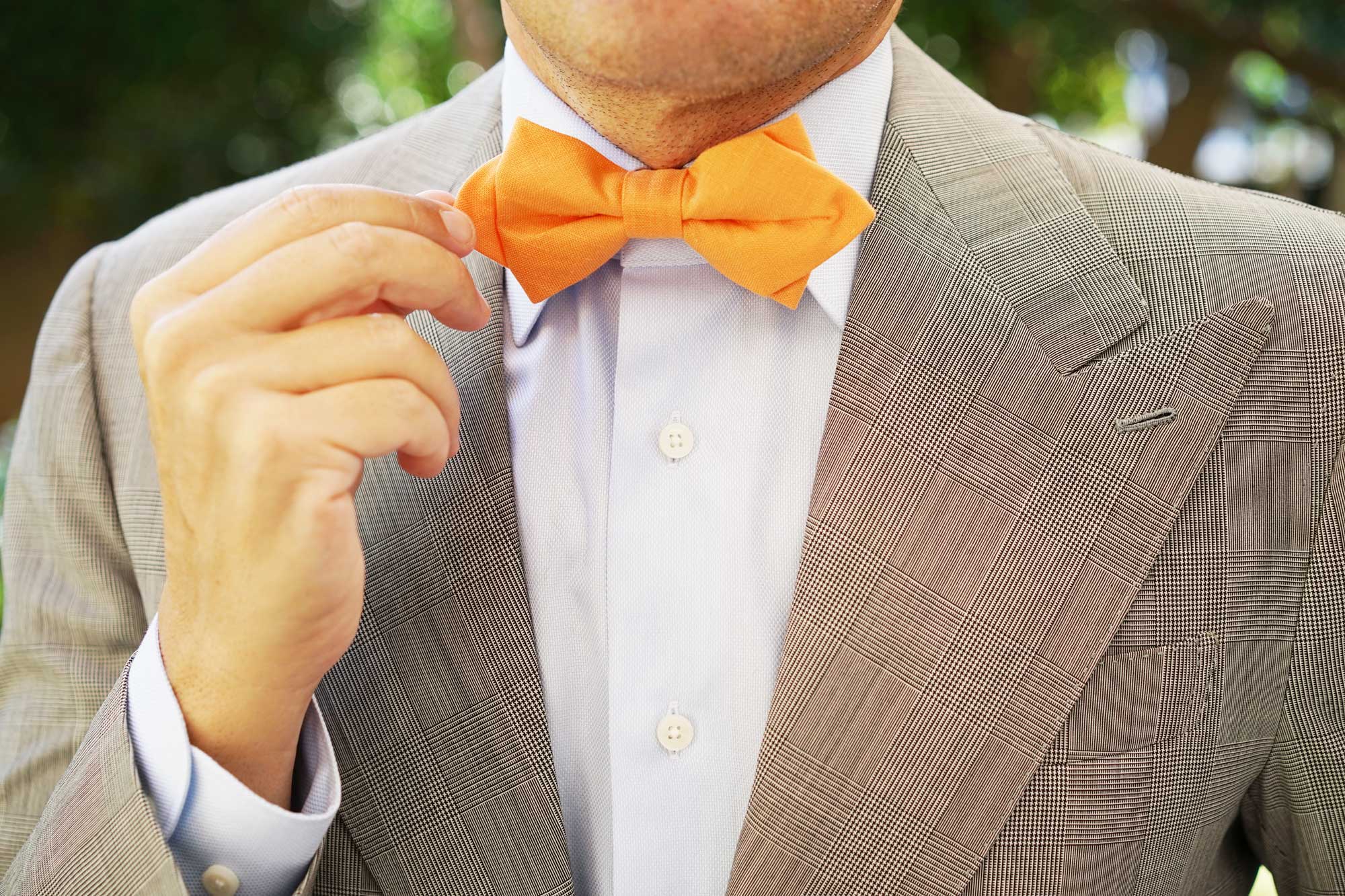 Orange Amber Slub Linen Diamond Bow Tie