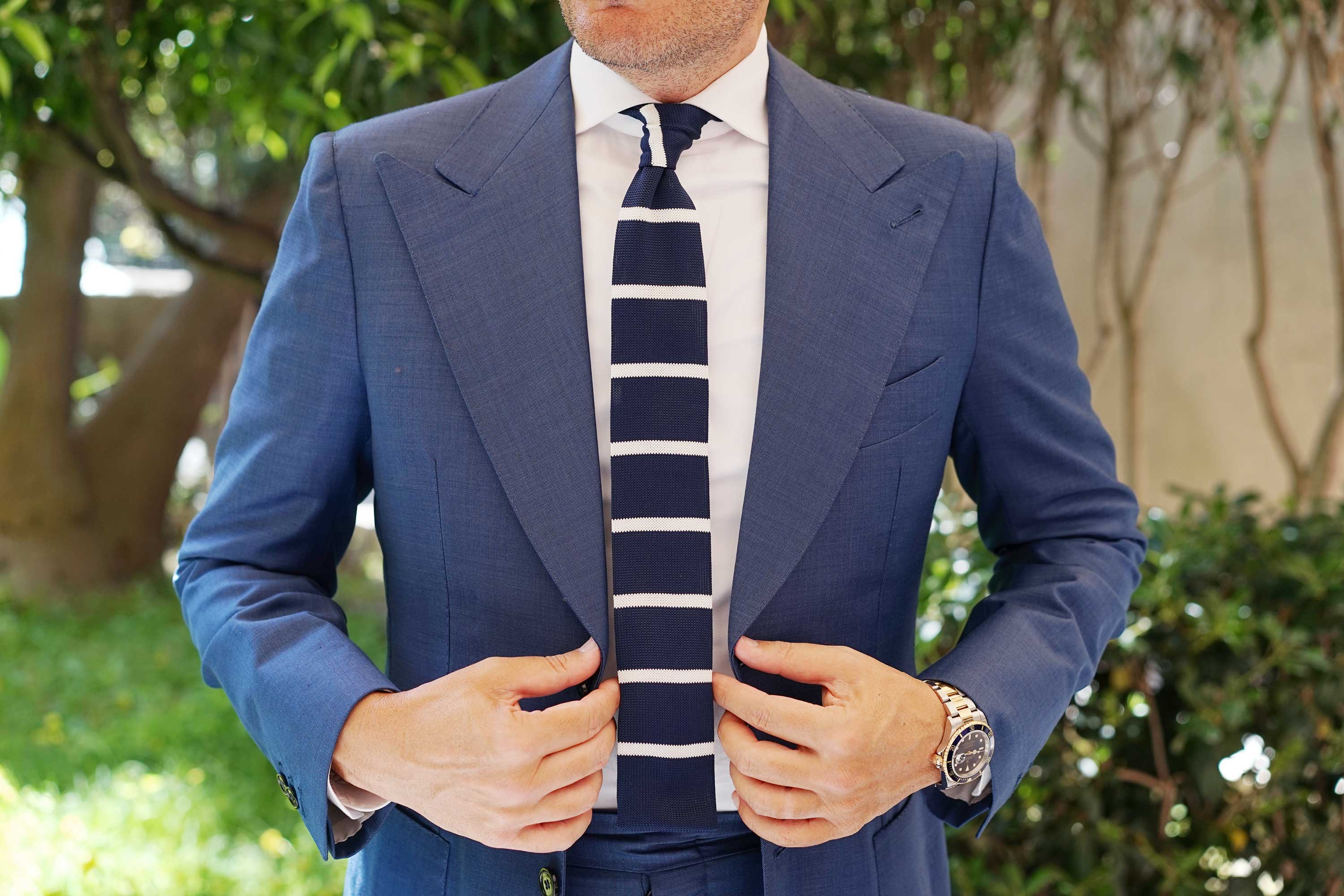 Winston Wolfe Navy Blue Striped Knitted Tie