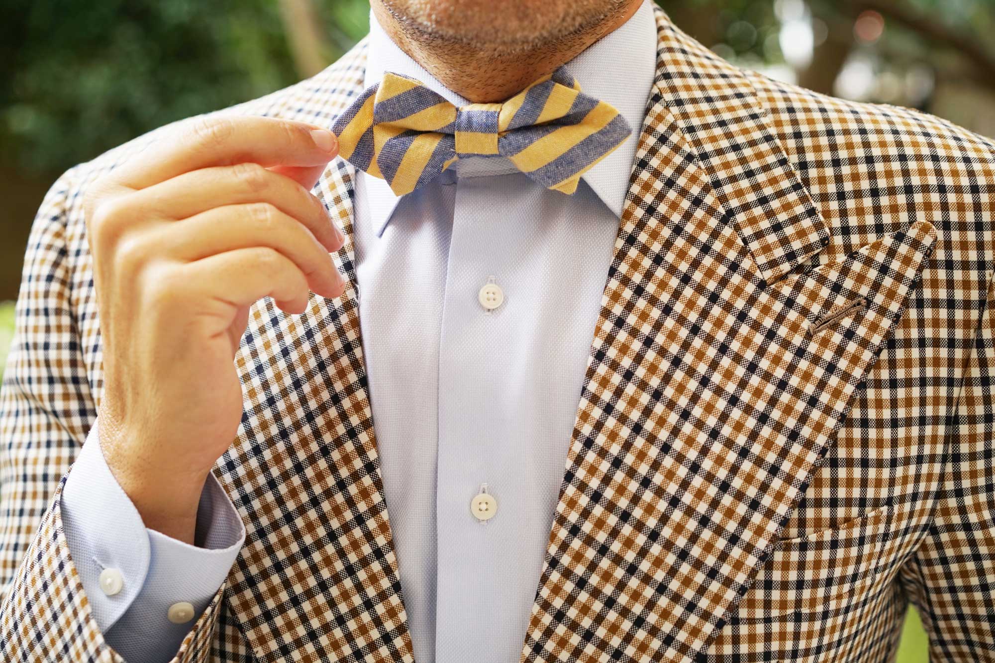 Yellow & Blue Bengal Linen Diamond Bow Tie