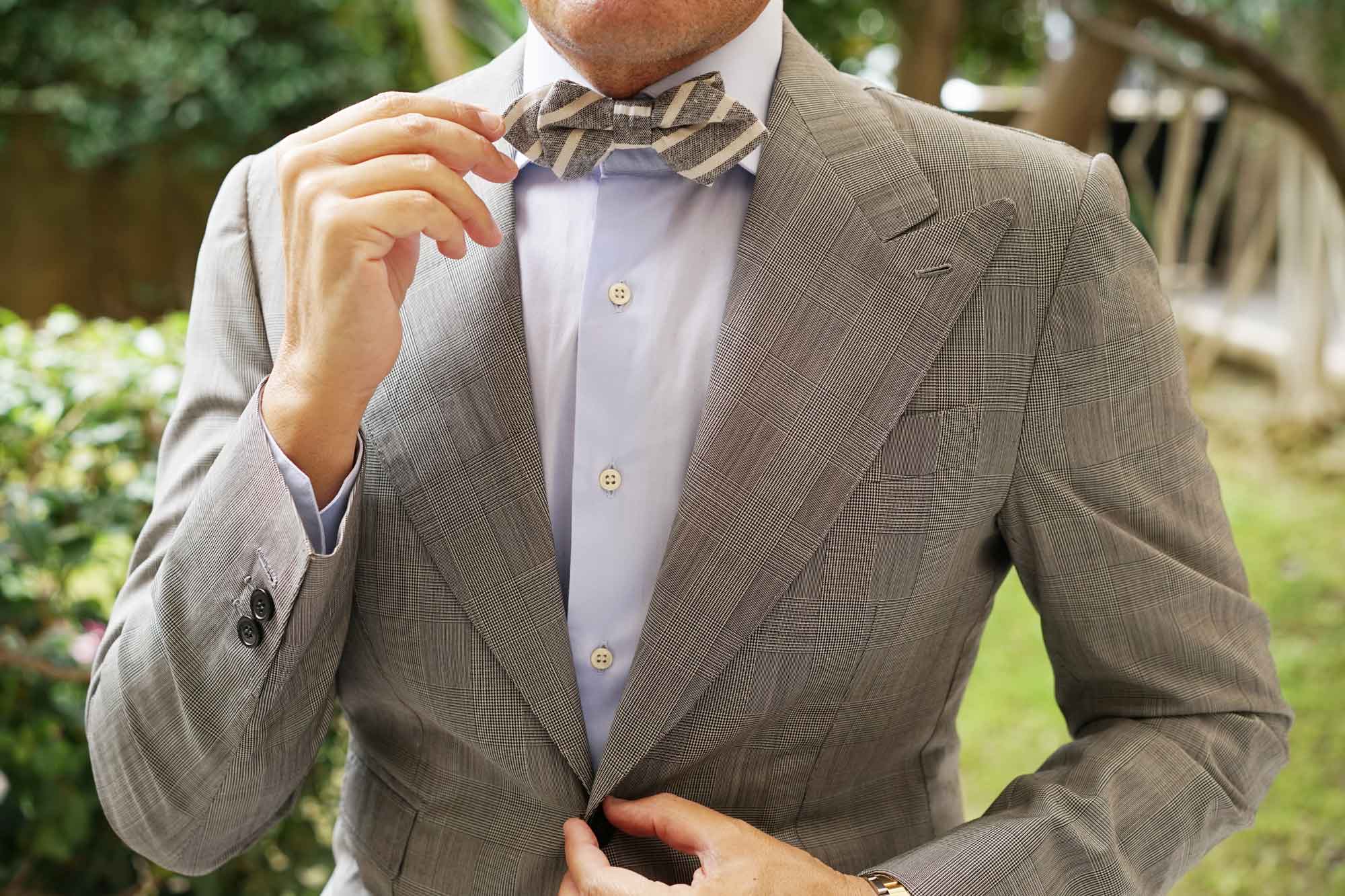 Adana Black Chalk Stripe Linen Diamond Bow Tie