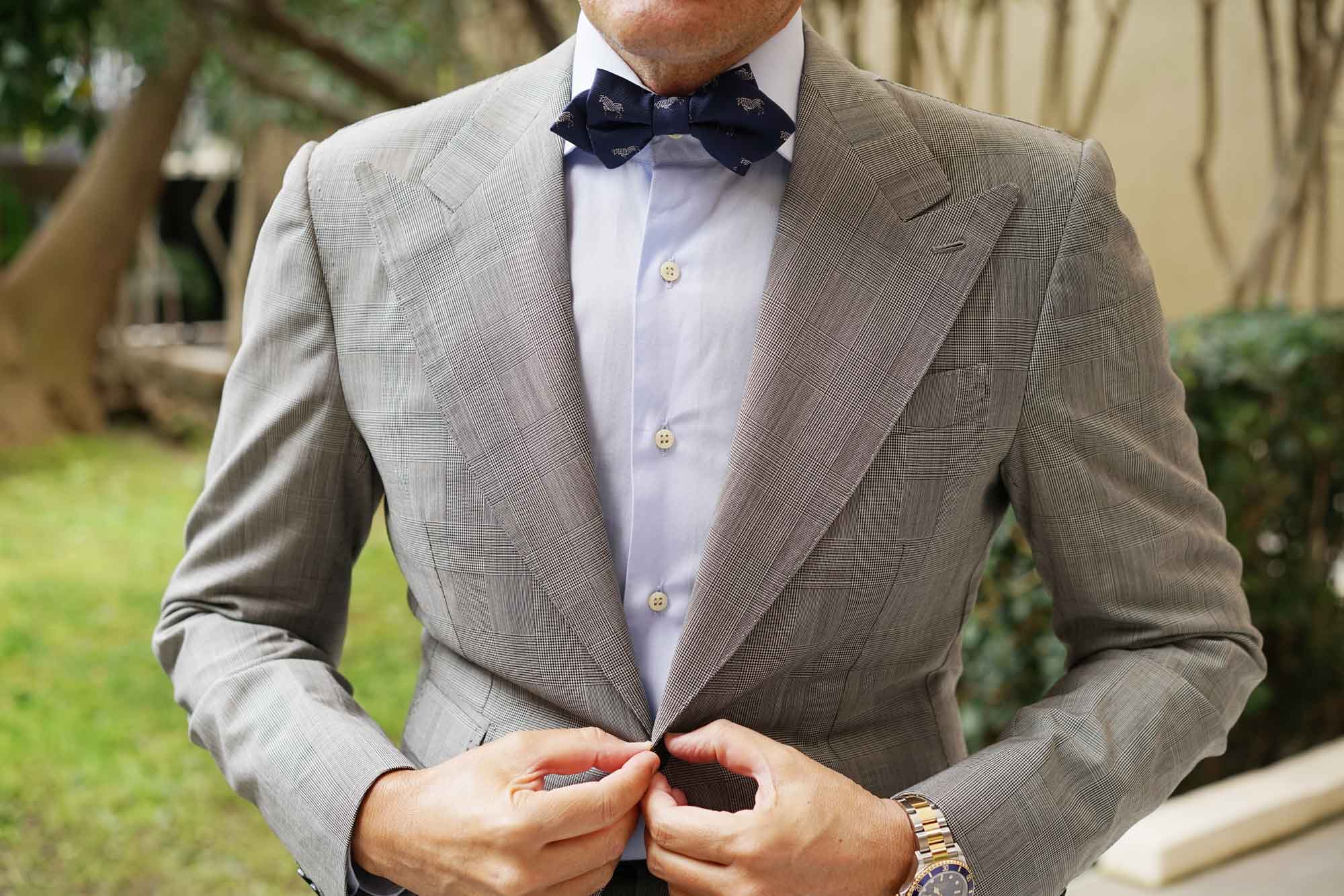 Navy Blue Zebra Diamond Bow Tie