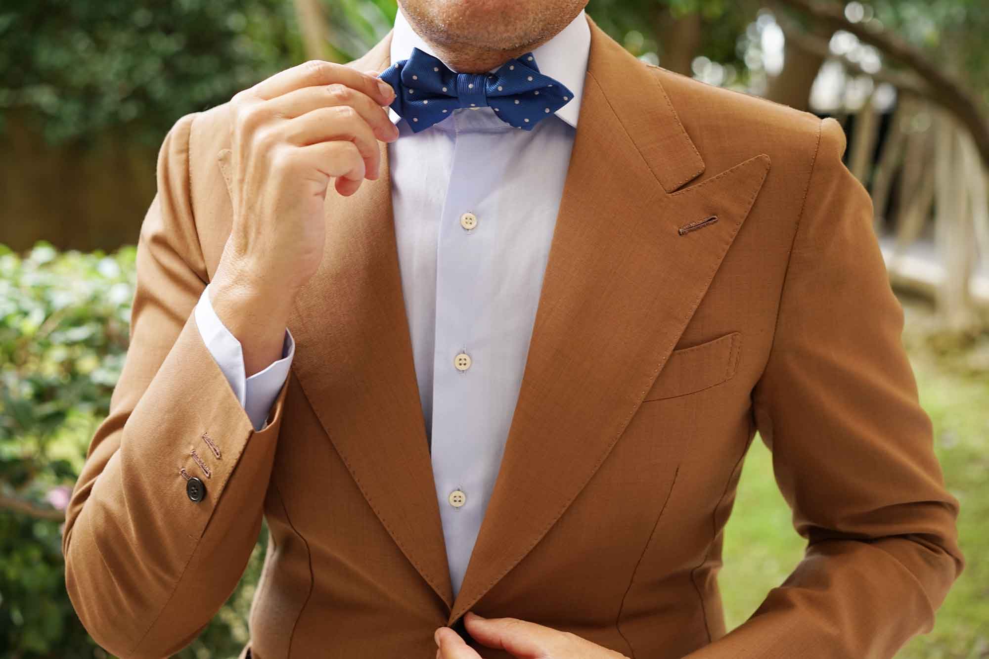 Royal Blue with White Polka Dots Diamond Bow Tie