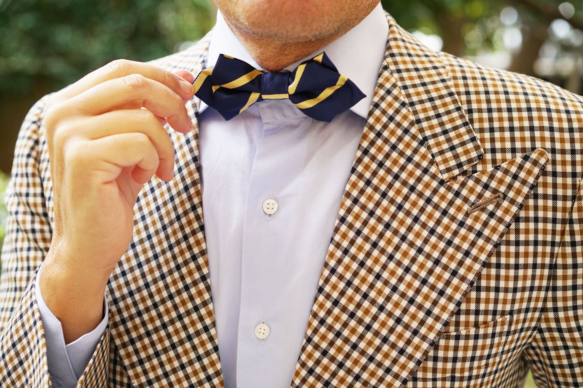 Navy Blue with Yellow Stripe Diamond Bow Tie