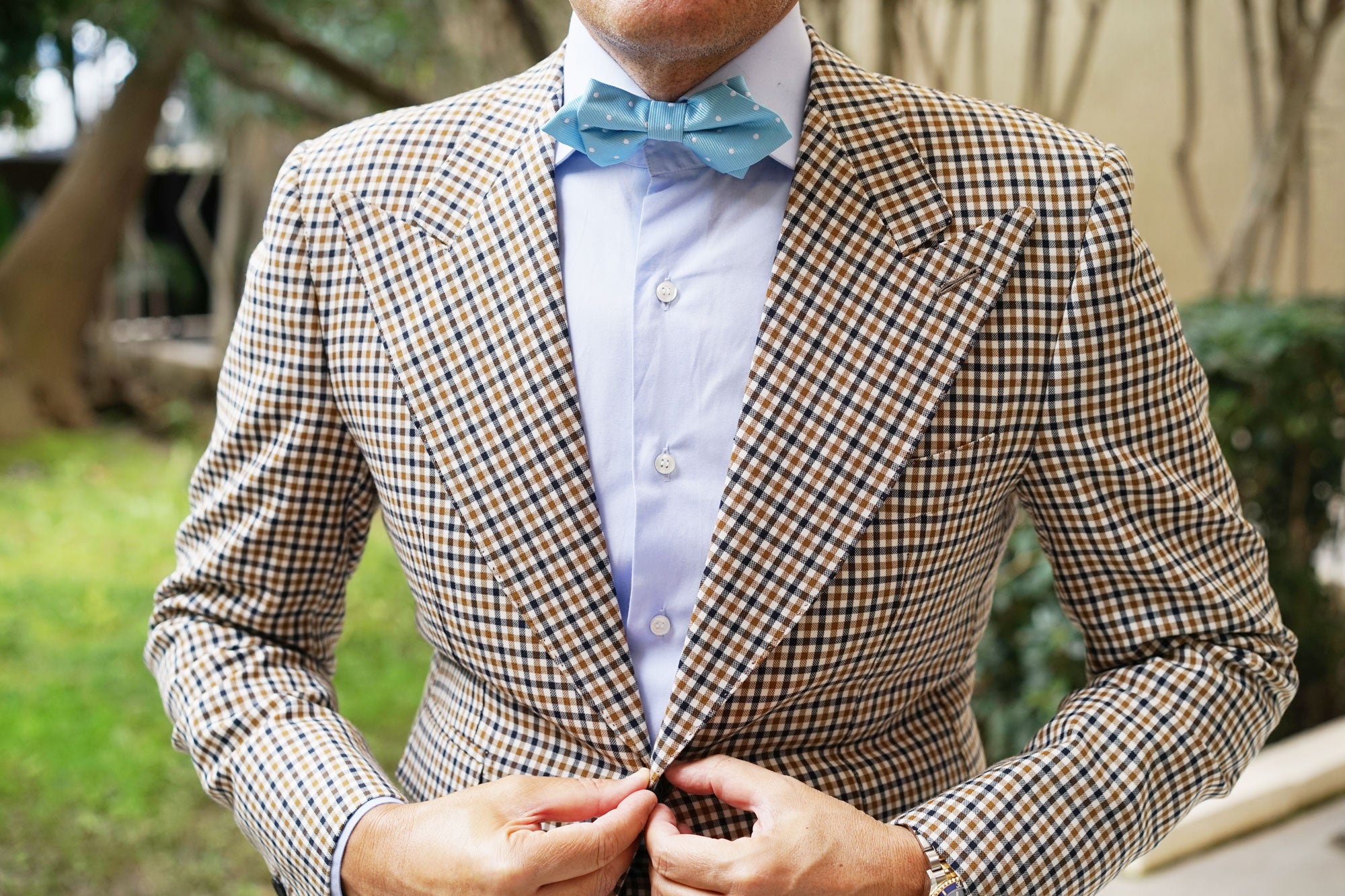 Sky Blue with White Polka Dots Diamond Bow Tie