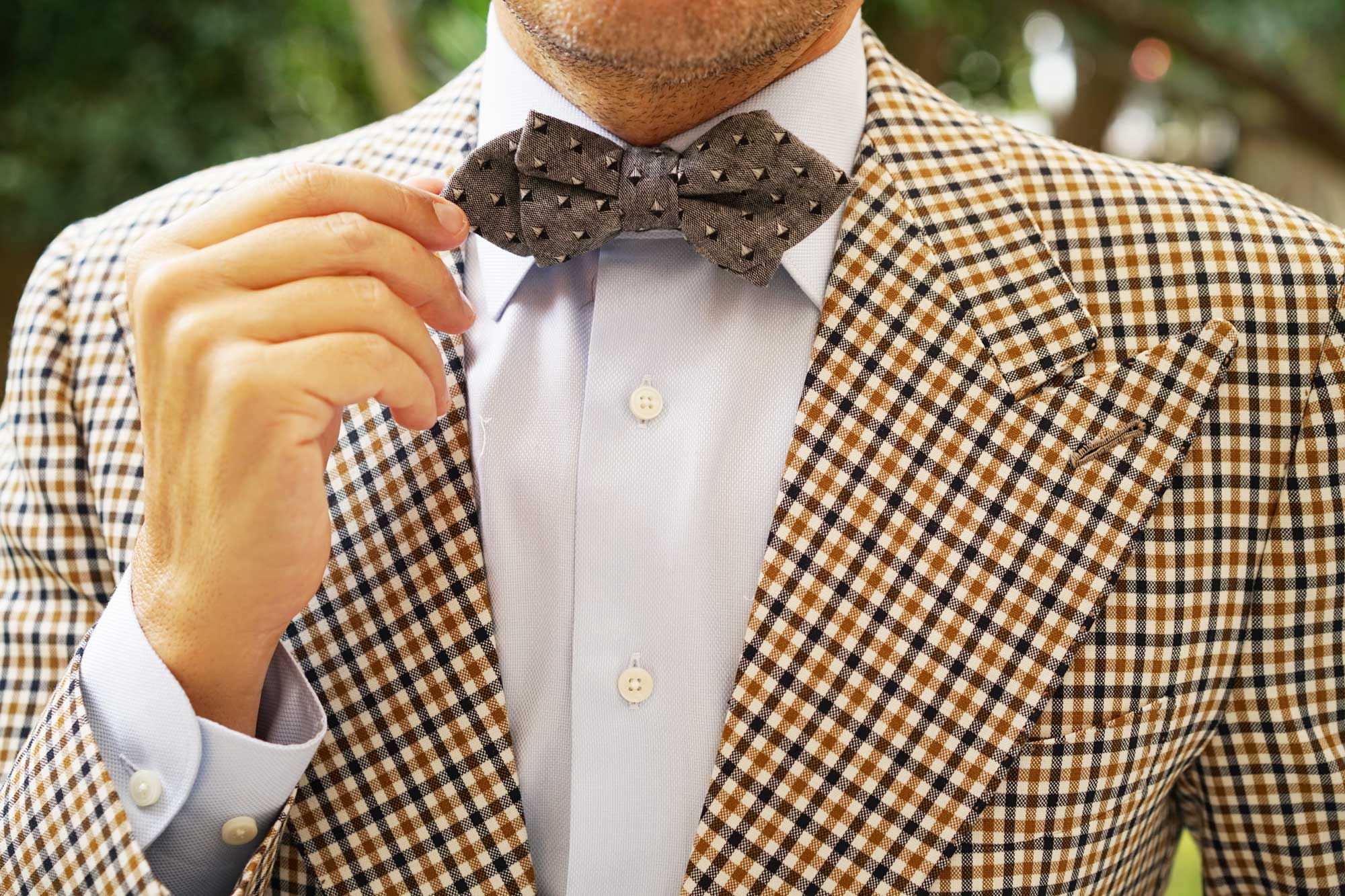 Inception Black Linen Diamond Bow Tie