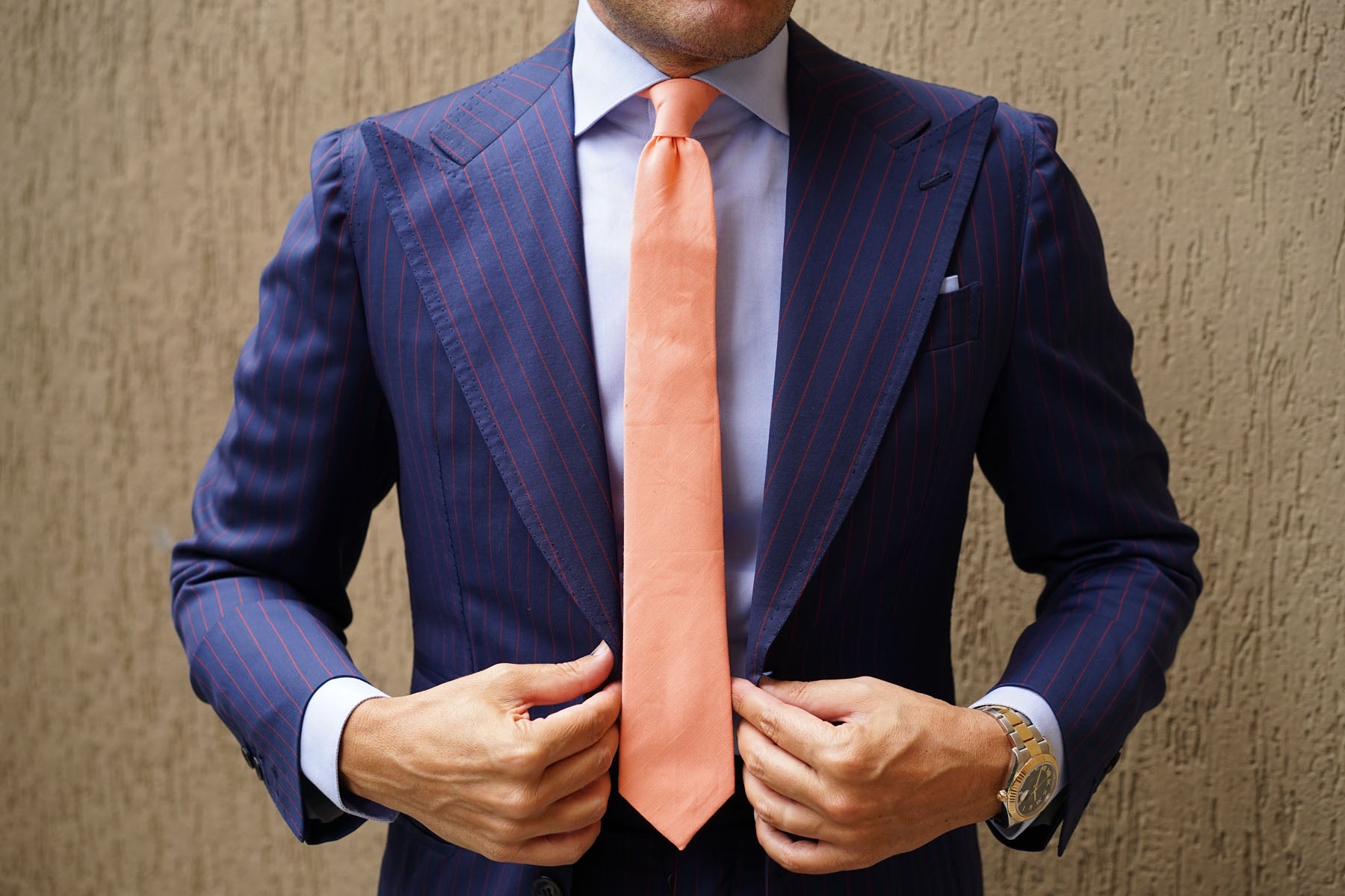 Apricot Peach Slub Linen Skinny Tie