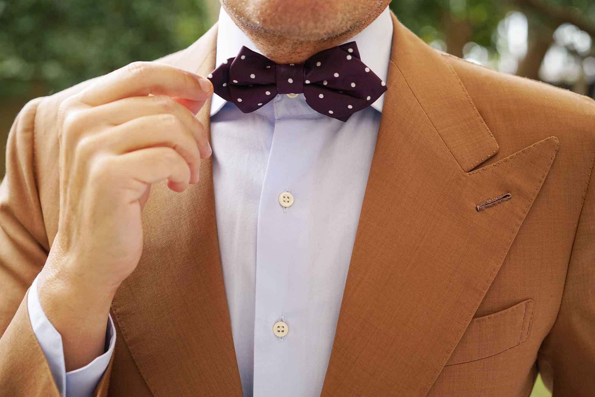 Eggplant Plum Purple with White Polka Dots Diamond Bow Tie