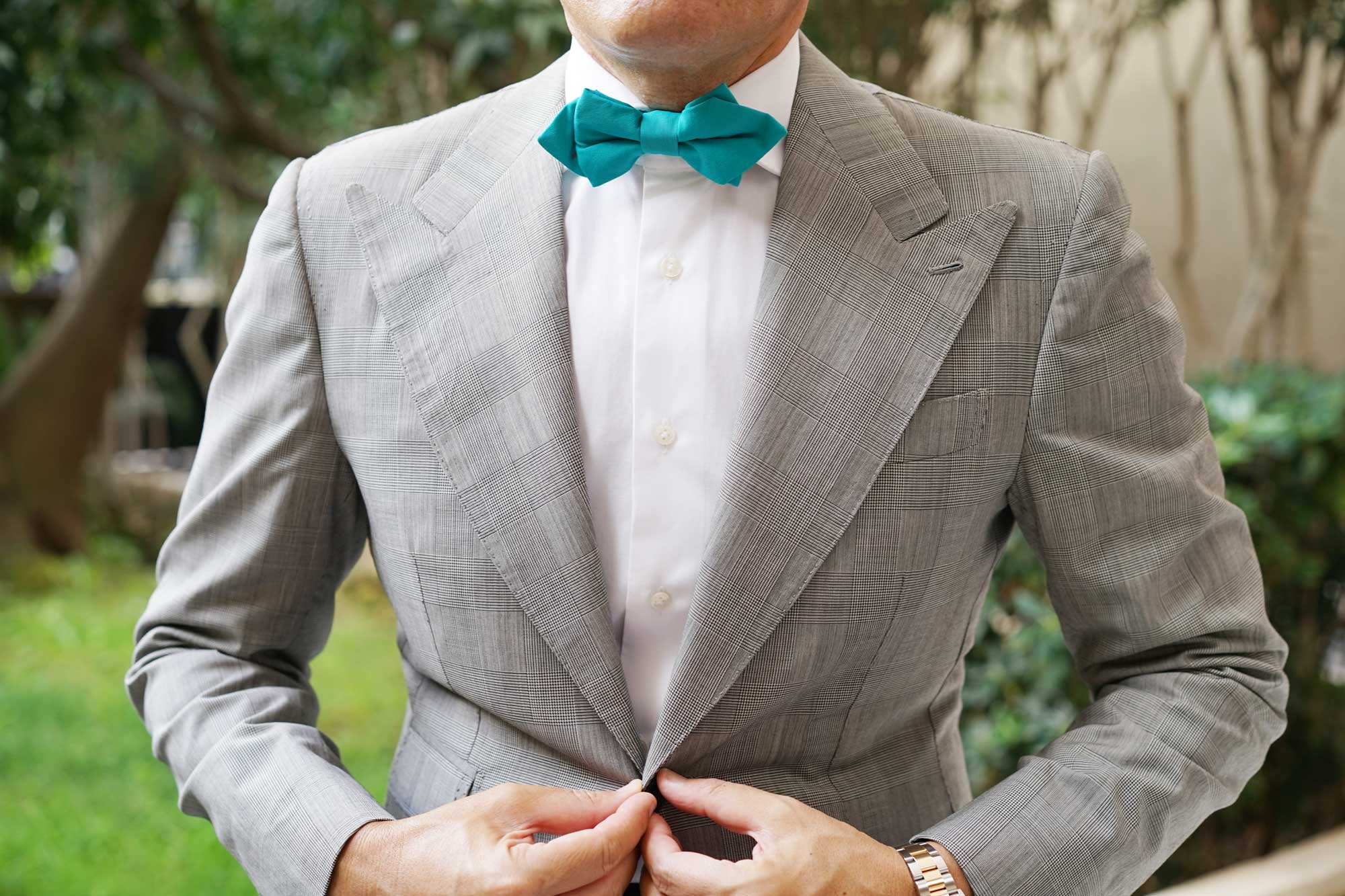 Green Teal Cotton Diamond Bow Tie