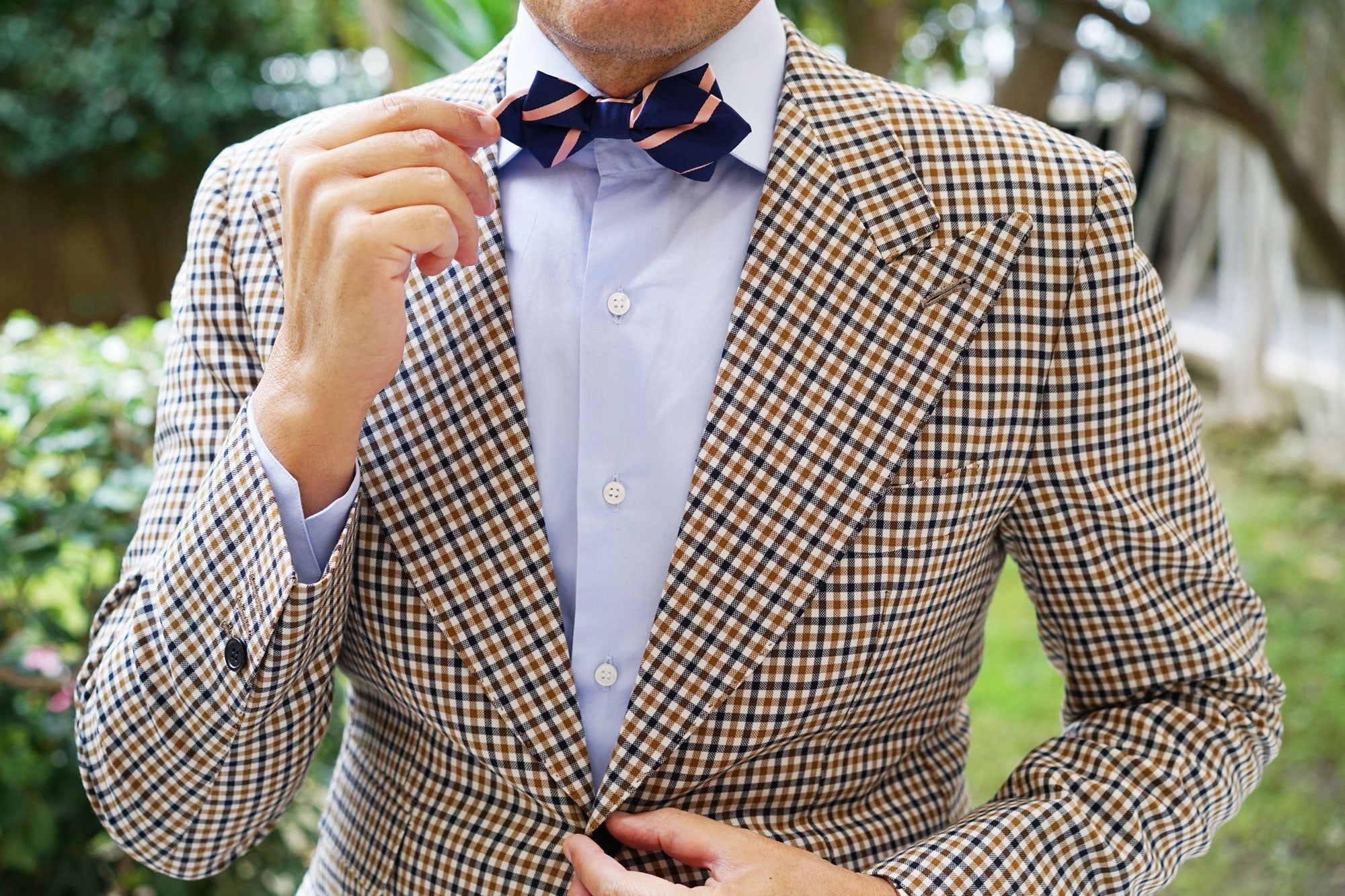 Navy Blue with Peach Stripe Diamond Bow Tie