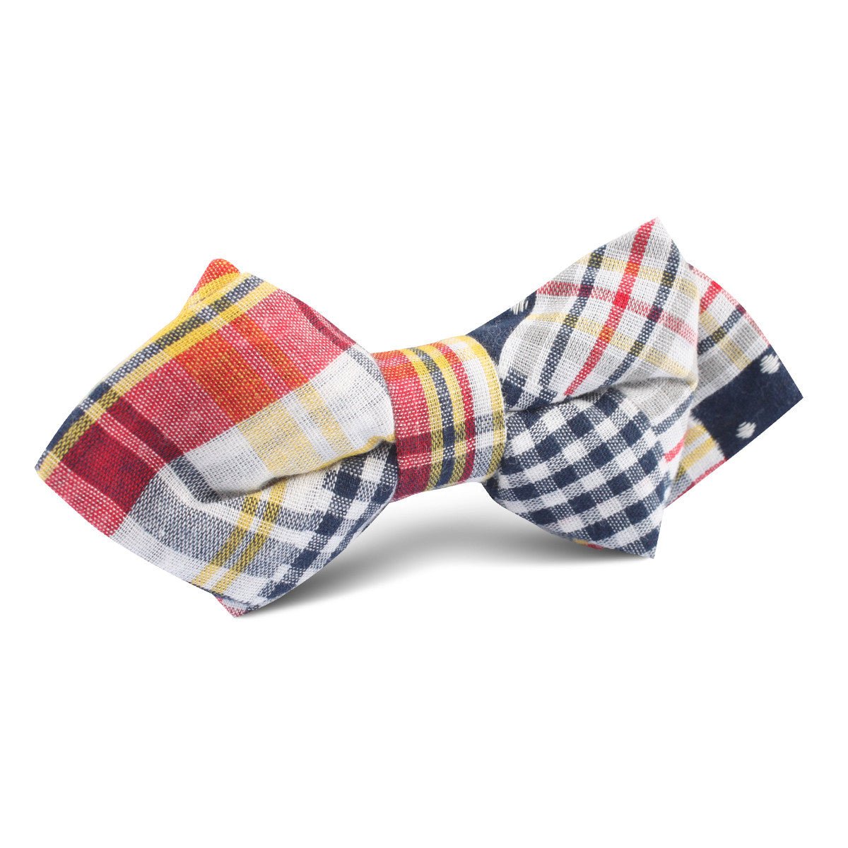 Plaid Grey Gingham Cotton Polka Dot Diamond Bow Tie