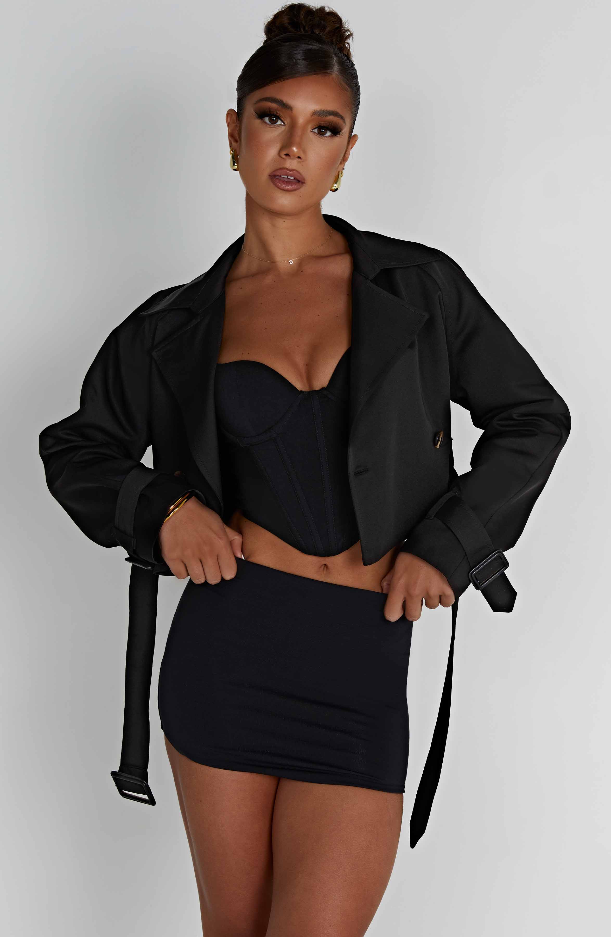 Caprice Cropped Trench Coat - Black