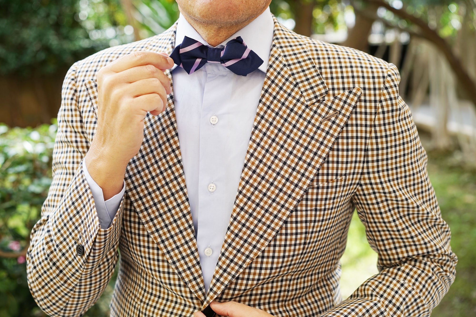 Navy Blue with Purple Stripe Diamond Bow Tie