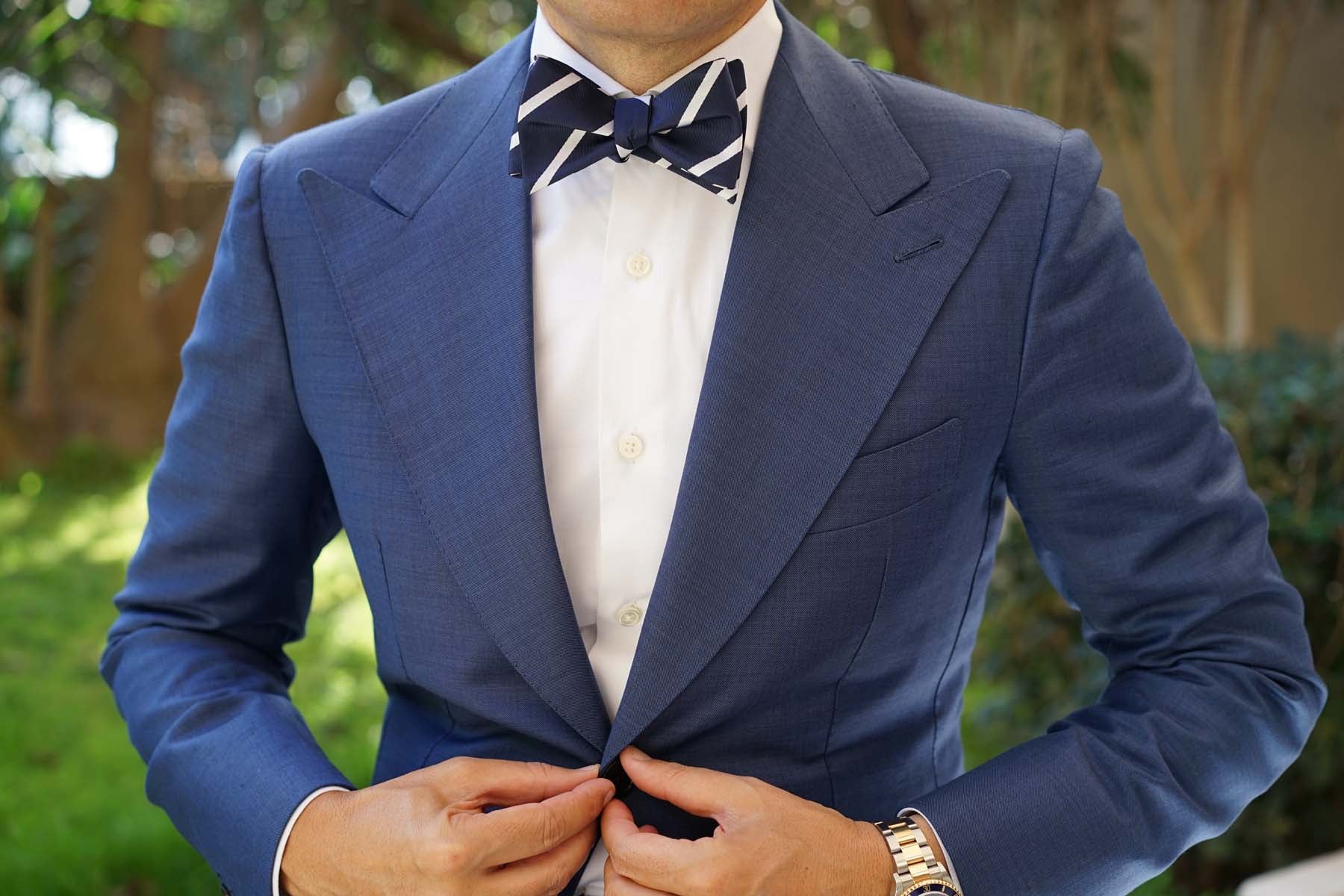 Navy Blue Pencil Stripe Self Bow Tie