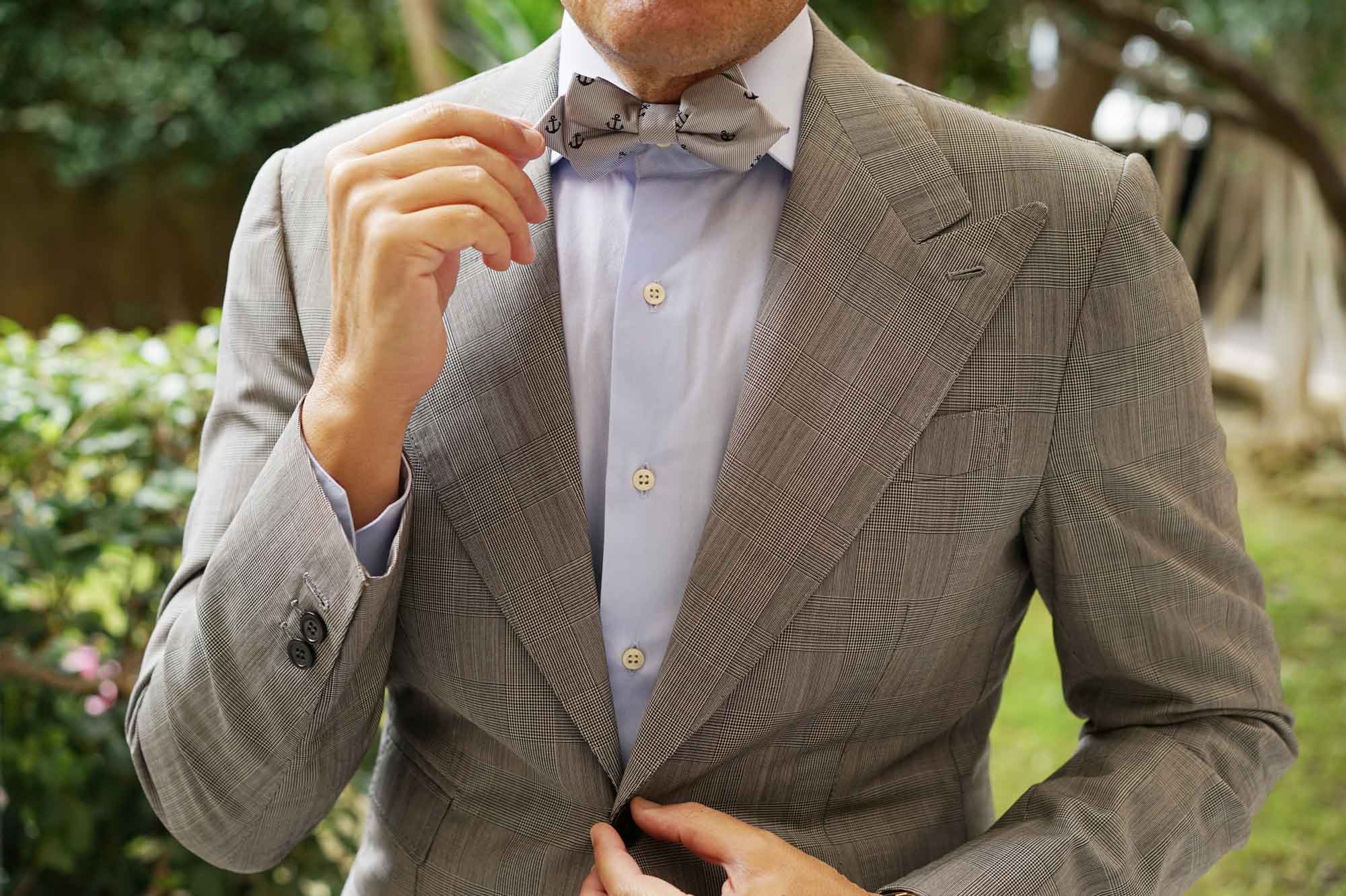 The OTAA Light Grey with Navy Blue Anchors Diamond Bow Tie